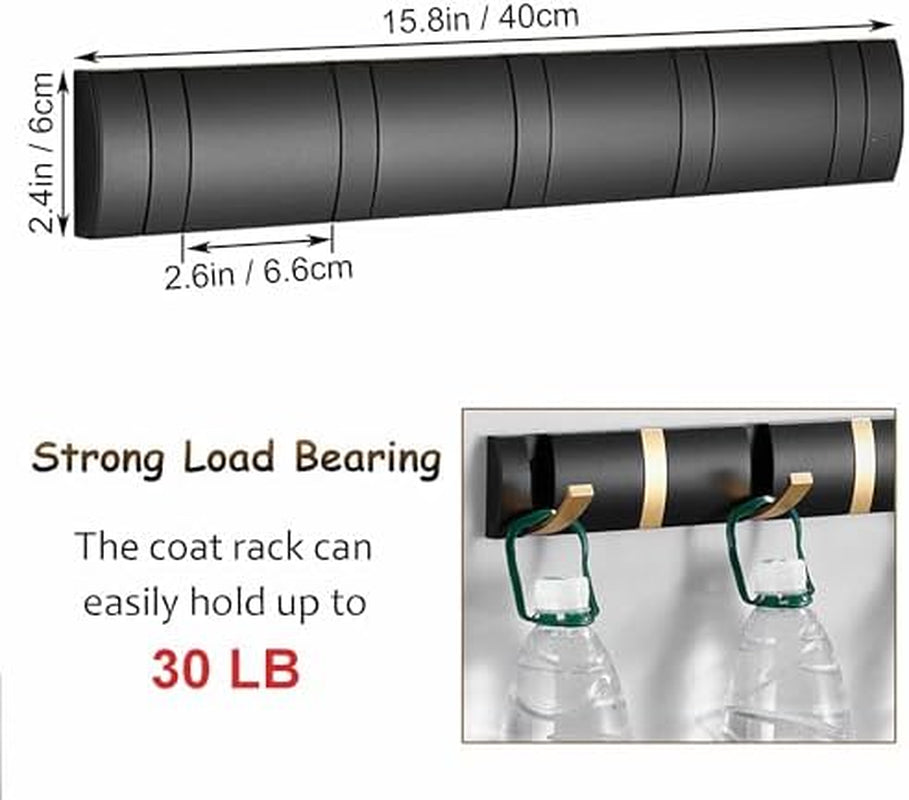 Black Coat Rack Wall Mount with 5 Hooks, 15.8 Inch Waterproof Heavy Duty Coat Wall Hooks, Space Aluminum Material, Folding Hideaway Towel Hanger for Entryway, Wall, Door, Bathroom