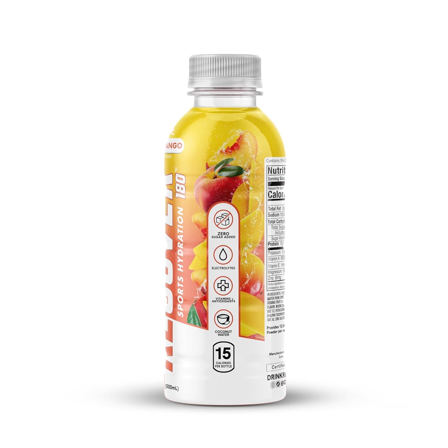 Organic Hydration Sports Drink, No Sugar Added, 15 Calorie Sports Beverage, Organic Flavors with Vitamins, Potassium-Packed Electrolytes (16.9 Fl Oz (Pack of 12), Peach Mango)
