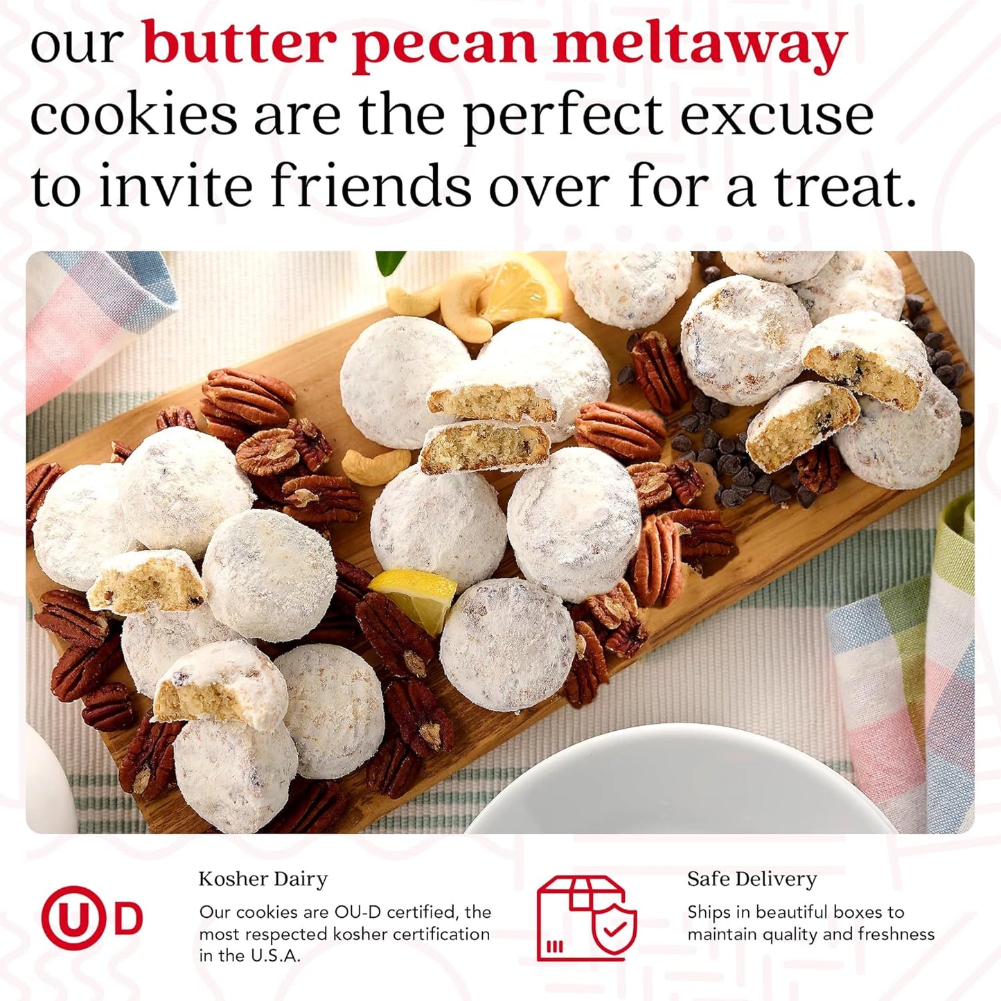 Butter Pecan Meltaways Sweet Sampler Tin - Butter Cookies with Crunchy Pecans, Soft, and Melt in Your Mouth Flavorful Cookies - Delicious Gourmet Food Gift for All Occasions 16Oz