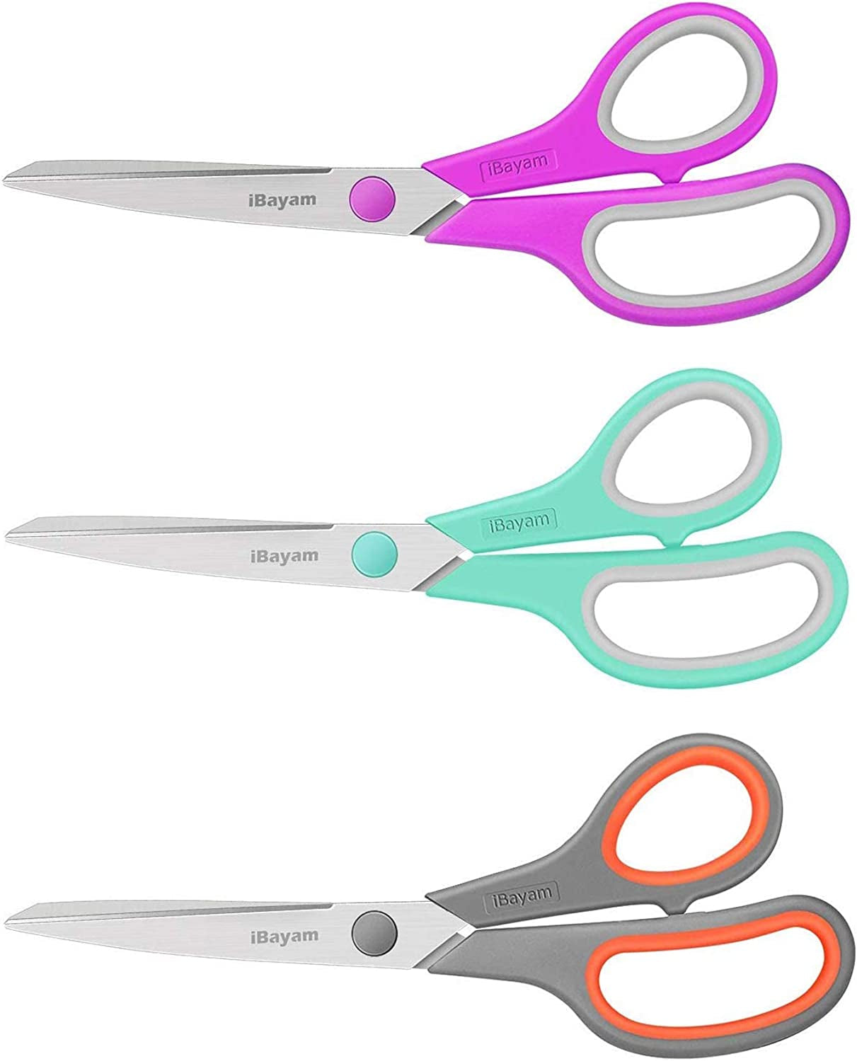 Scissors, 8" All Purpose Scissors Bulk 3-Pack, Ultra Sharp 2.5Mm Thick Blade Shears Comfort-Grip Scissors for Office Desk Accessories Sewing Fabric Home Craft School Supplies, Right/Left Handed
