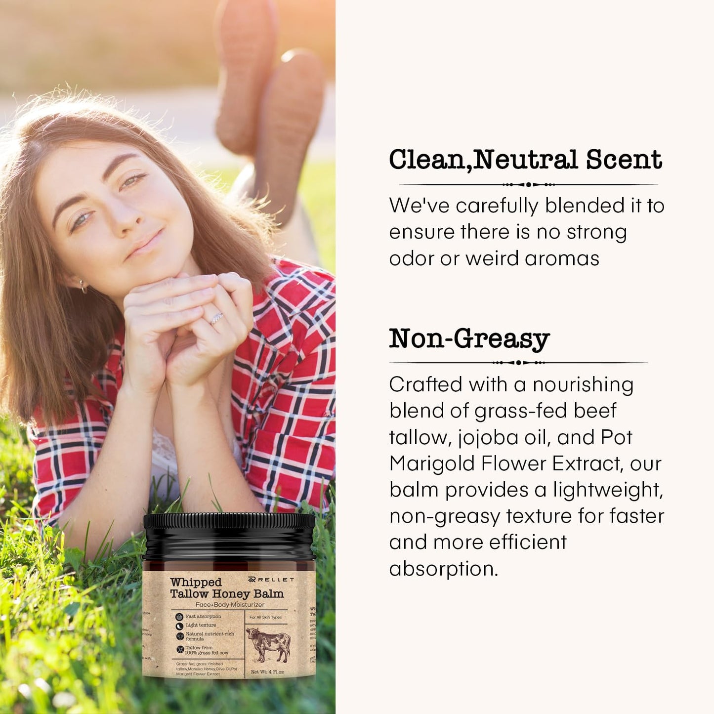 Beef Tallow and Honey Balm for Skin : Grass Fed Whipped Beef Tallow with Honey Face Body Moisturizer 4Oz - Organic Unscented Fast Absorption Tallow Cream Infused with Manuka Honey Beeswax Olive Oil