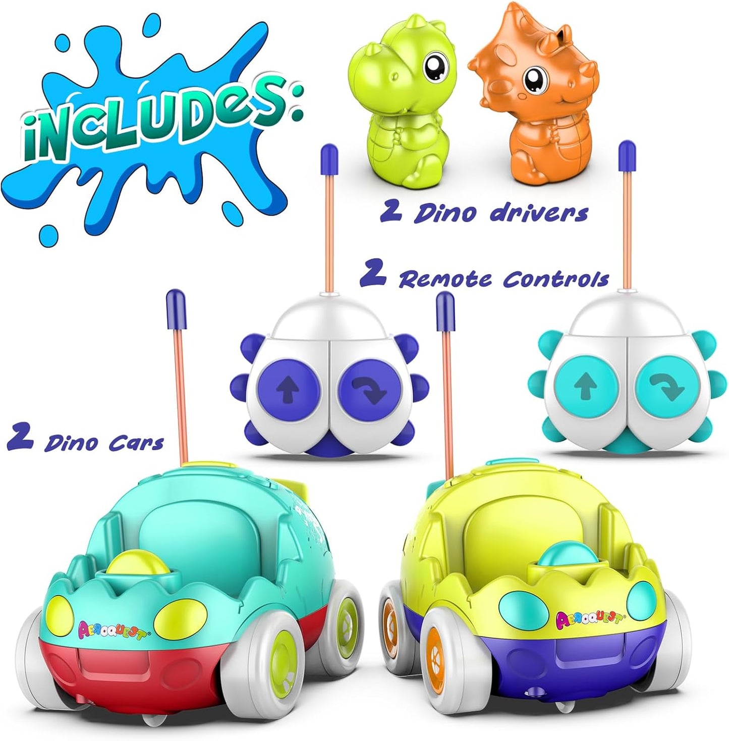 Remote Control Car for Toddlers, Toddler Toys for 18+Months RC Cars with LED Lights & Music, Dinosaur Toys for Kids 2 3 4 5 Years Old, Birthday Gifts Toys for 3+ Year Old Girls Boys Toys-2 Pack