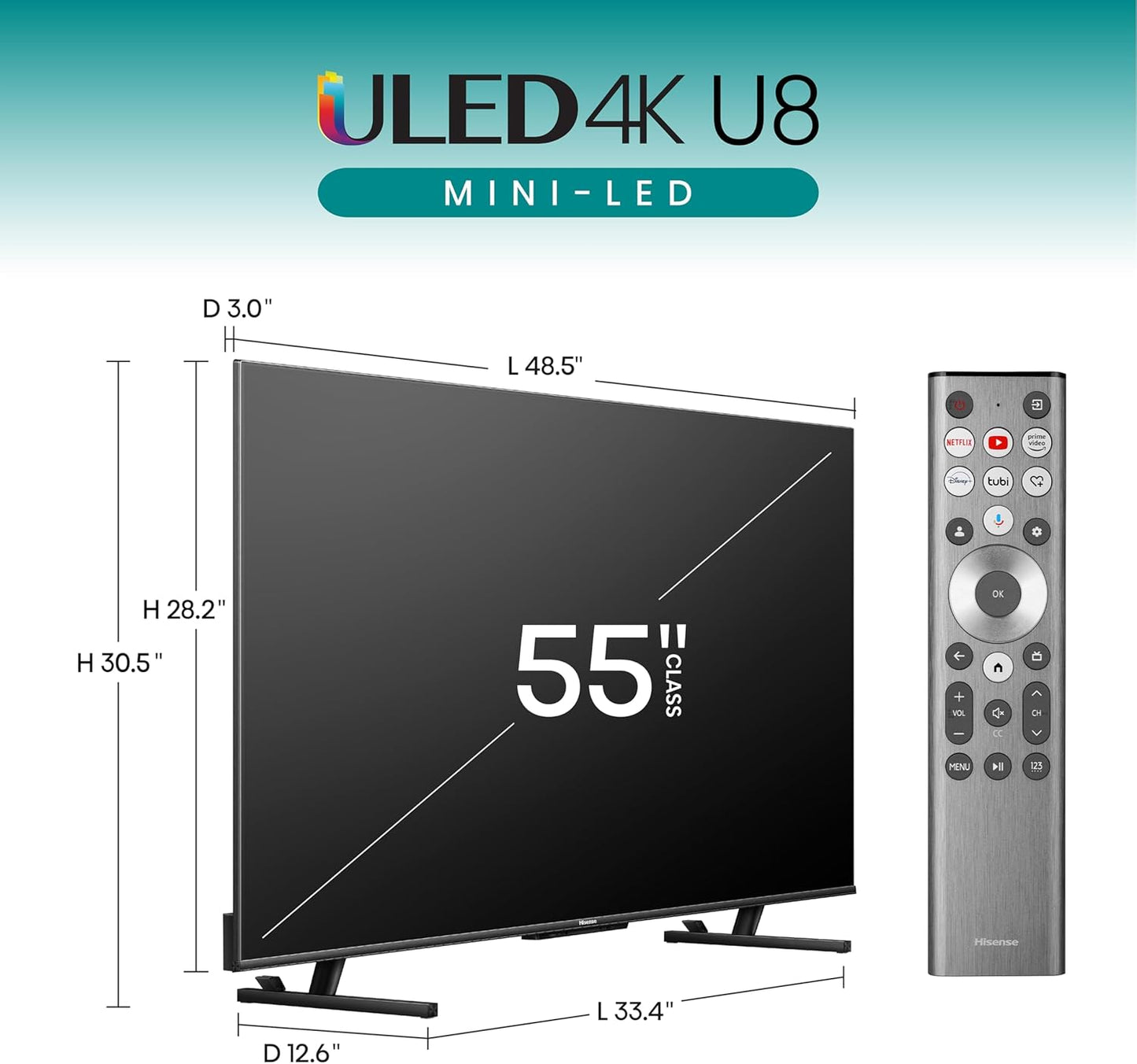 55-Inch Class U8 Series Mini-Led ULED 4K UHD Google Smart TV (55U8N, 2024 Model) - QLED, Native 144Hz, Full Array Local Dimming, Game Mode Pro, Alexa Compatibility