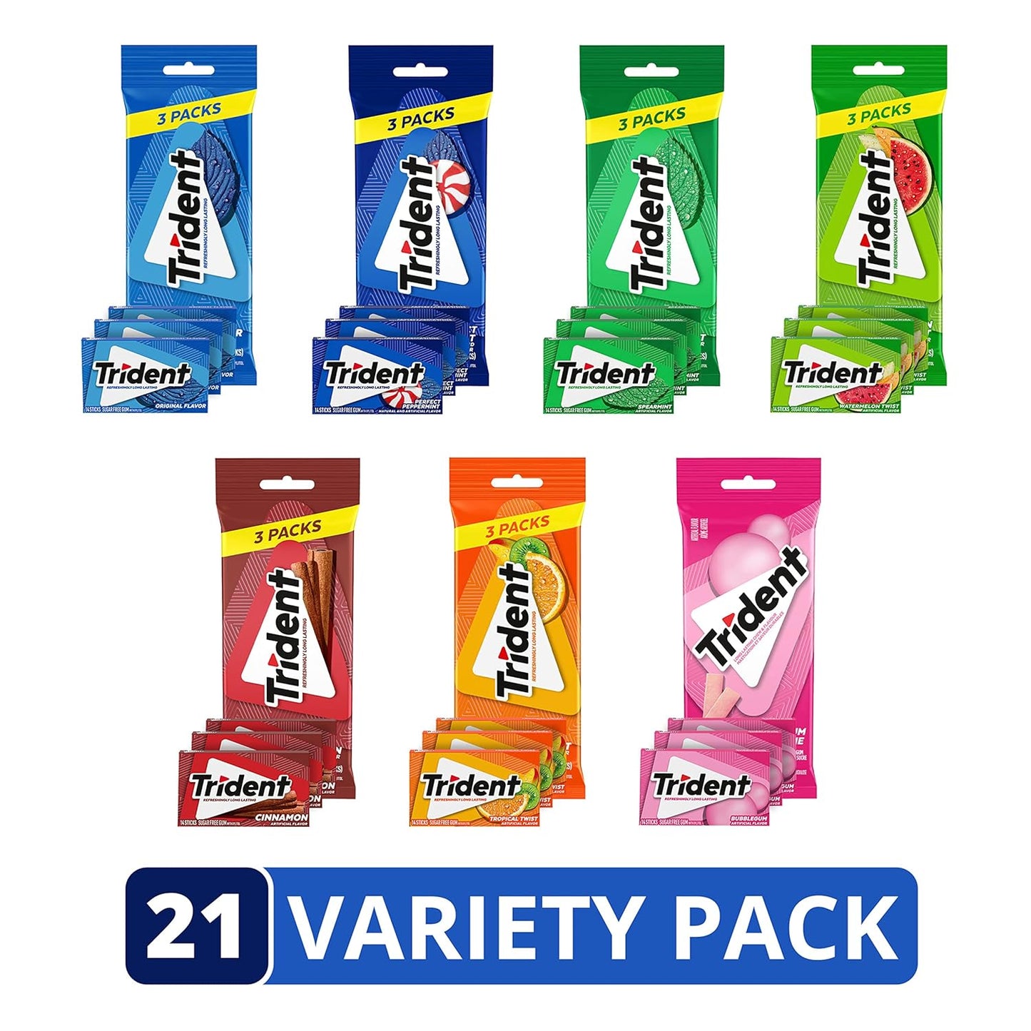 Sugar Free Gum Variety Pack, Spearmint, Perfect Peppermint, Original, Bubblegum, Watermelon, Cinnamon & Tropical Twist Flavors, 21 Packs of 14 Pieces (294 Total Pieces)