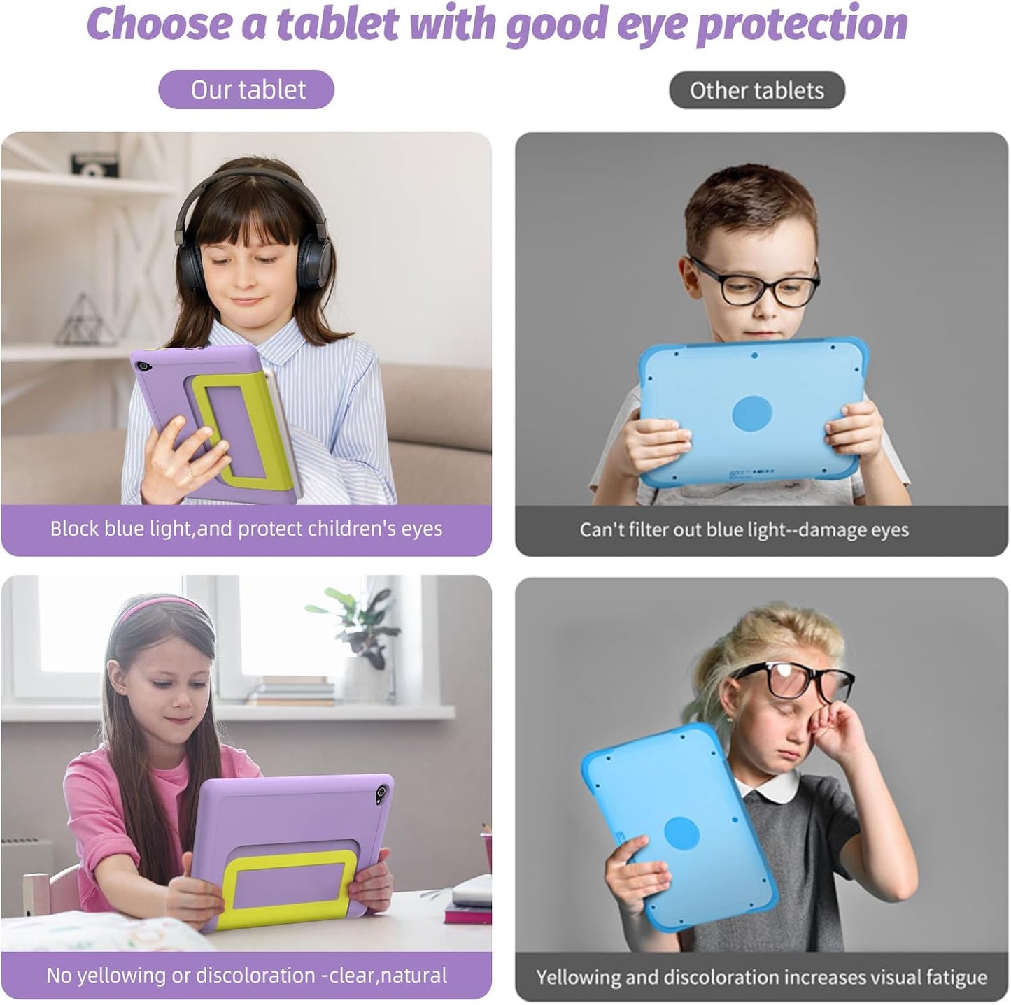 Kids Tablet|Upgraded Android 14 Tablet 10 Inch for Kids with Protective Case|Octa-Core|8+64Gb 1TF Card Expandable|Dual Camera|Parental Control|Pre-Intalled Kidoz|Great Gift for Toddler (Purple)