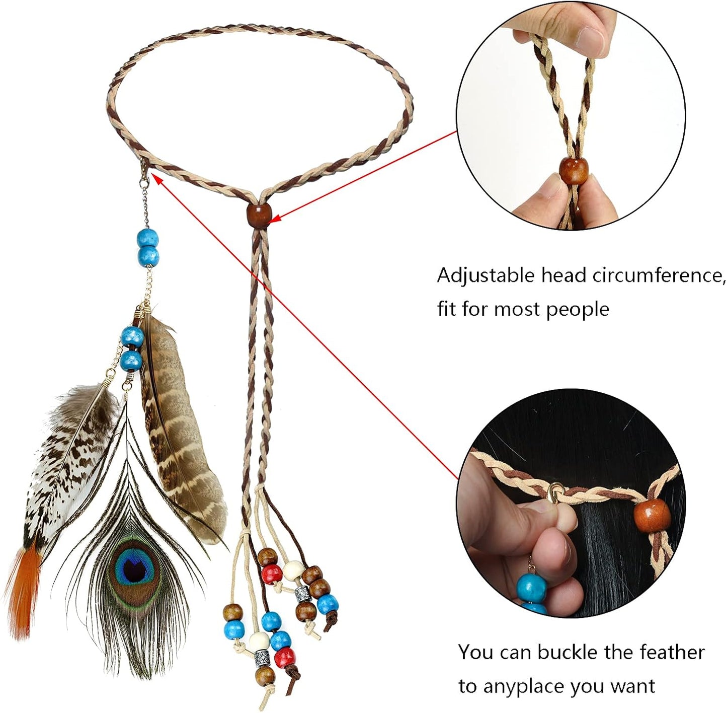 Boho Feather Headbands Indian Feather Headband Peacoak Headpieces Festival Costumes Hair Accessories for Women and Girls