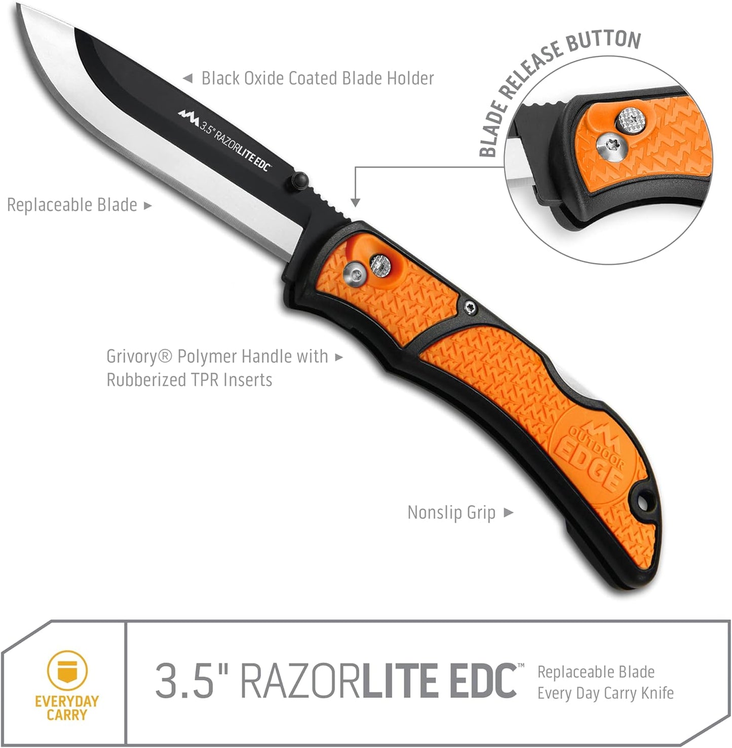 3.5" Razorlite EDC Knife. Pocket Knife with Replaceable Blades and Clip. the Perfect Hunting Knife for Skinning Deer. Blaze Orange with 6 Blades