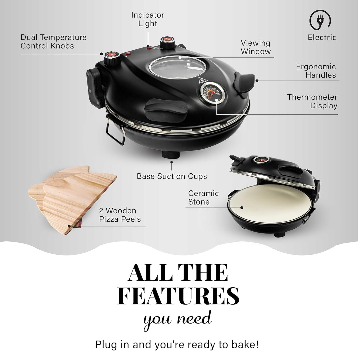 PIEZANO Crispy Crust Pizza Oven by – Electric Pizza Oven Indoor Portable, 12 Inch Indoor Pizza Oven Countertop, Pizza Maker Heats up to 800˚F for Stone Baked Pizza at Home as Seen on TV