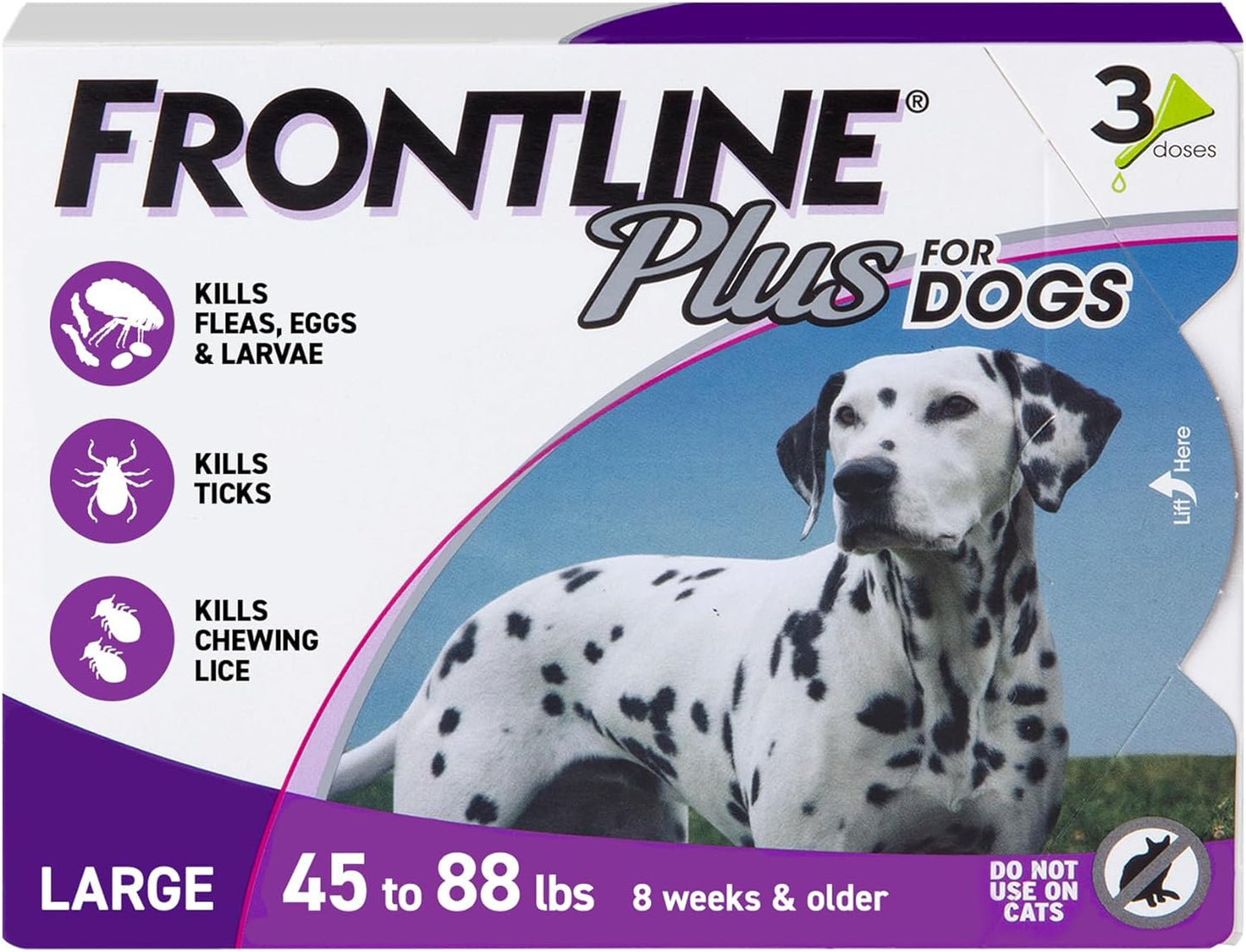 plus Flea and Tick Treatment for Large Dogs up to 45 to 88 Lbs., 3 Treatments