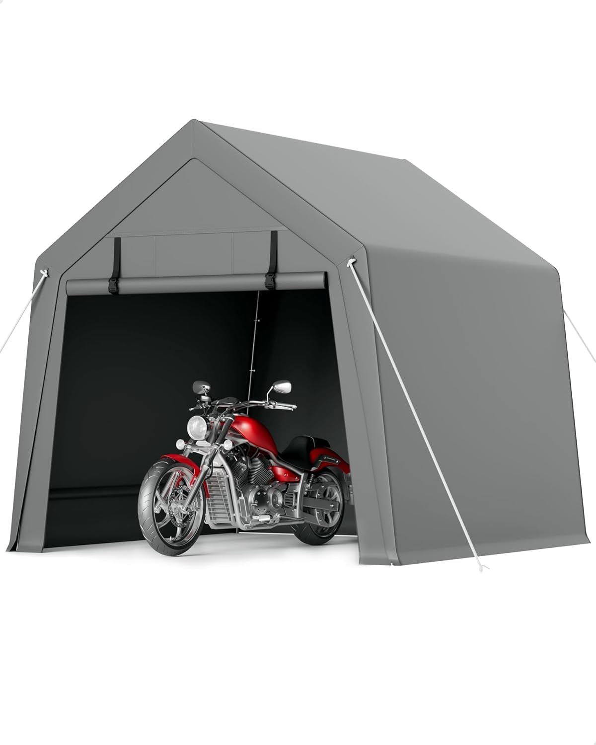 6 X 8 Ft Carport Storage Shed, Portable Garage with Roll-Up Zipper Door, Heavy Duty Waterproof Tarp, Storage for Motorcycle, Bike, Firewood, Garden Tools