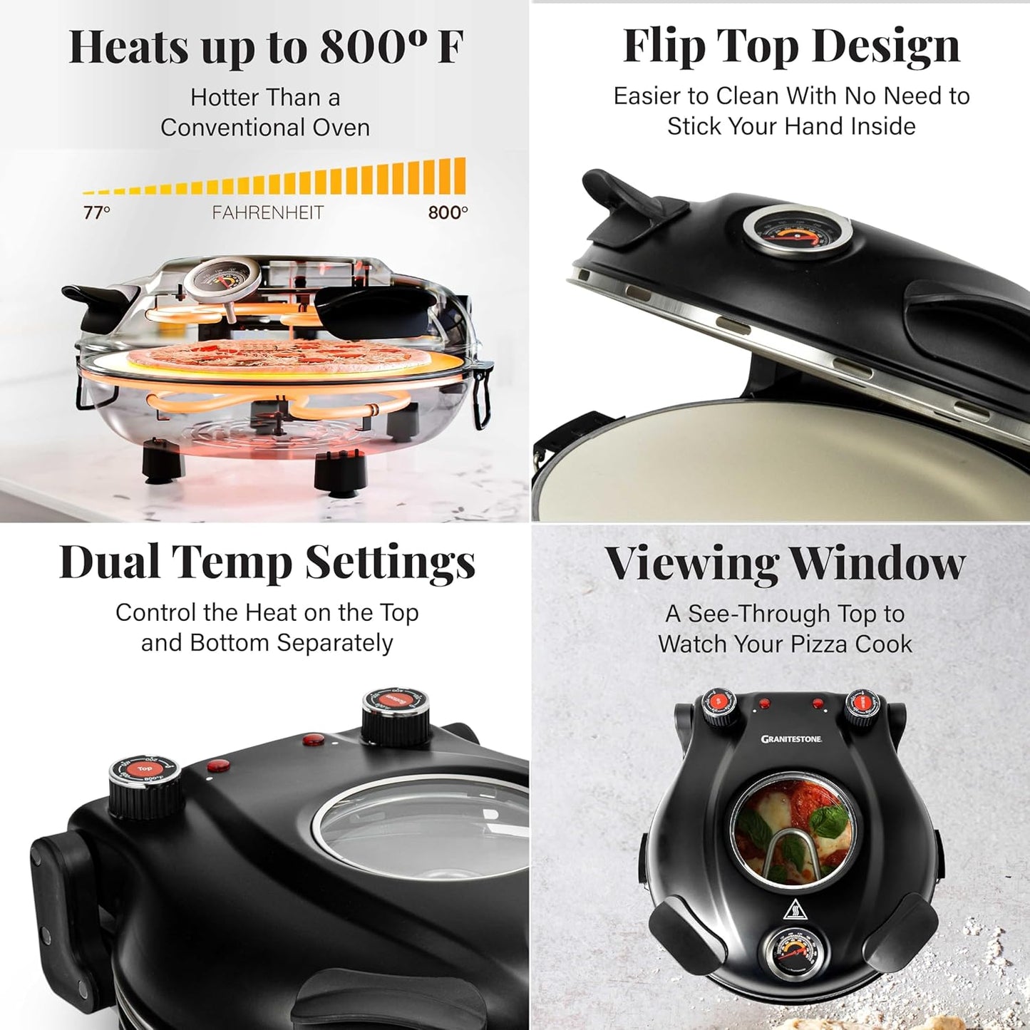 PIEZANO Crispy Crust Pizza Oven by – Electric Pizza Oven Indoor Portable, 12 Inch Indoor Pizza Oven Countertop, Pizza Maker Heats up to 800˚F for Stone Baked Pizza at Home as Seen on TV