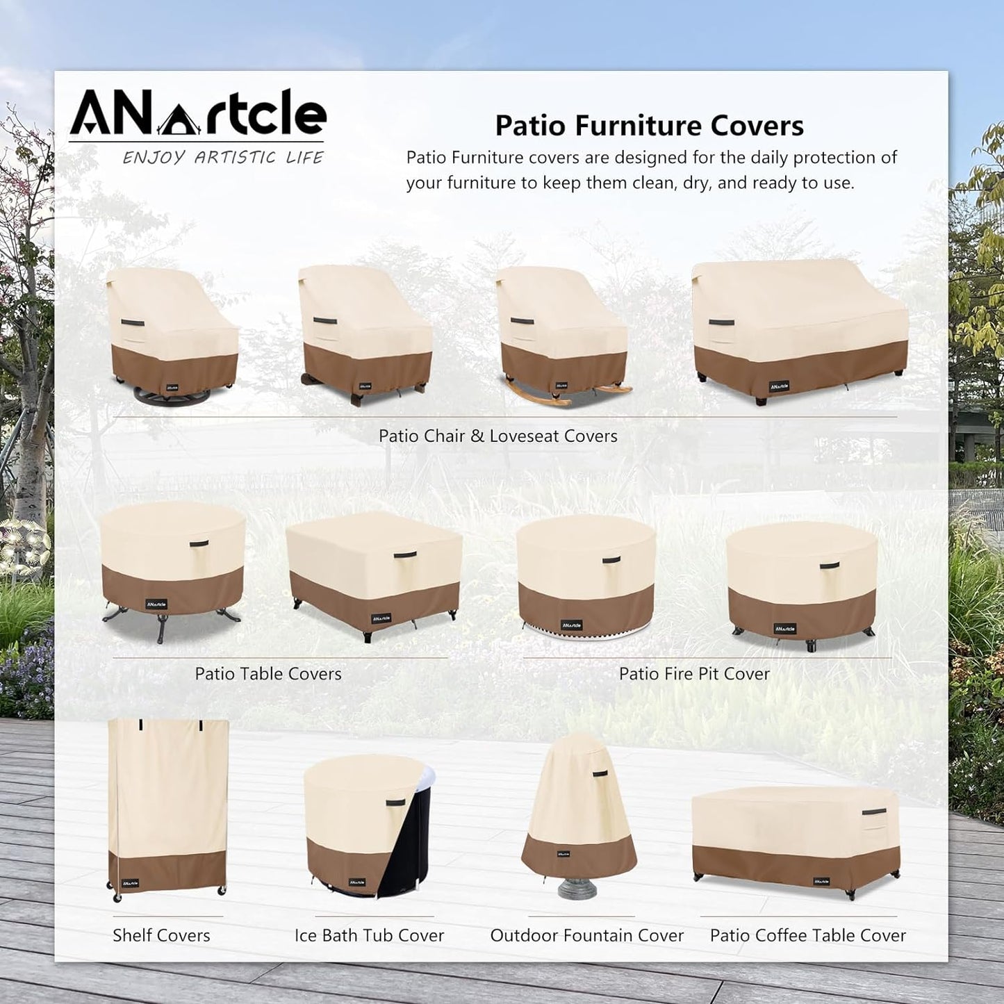 Outdoor Swivel Lounge Chair Cover 2 Pack,600D Waterproof Heavy Duty Outdoor Chair Covers(30 W X 34 D X 38.5 H Inches),Patio Swivel Chair Covers for Outdoor Furniture,Beige&Brown.