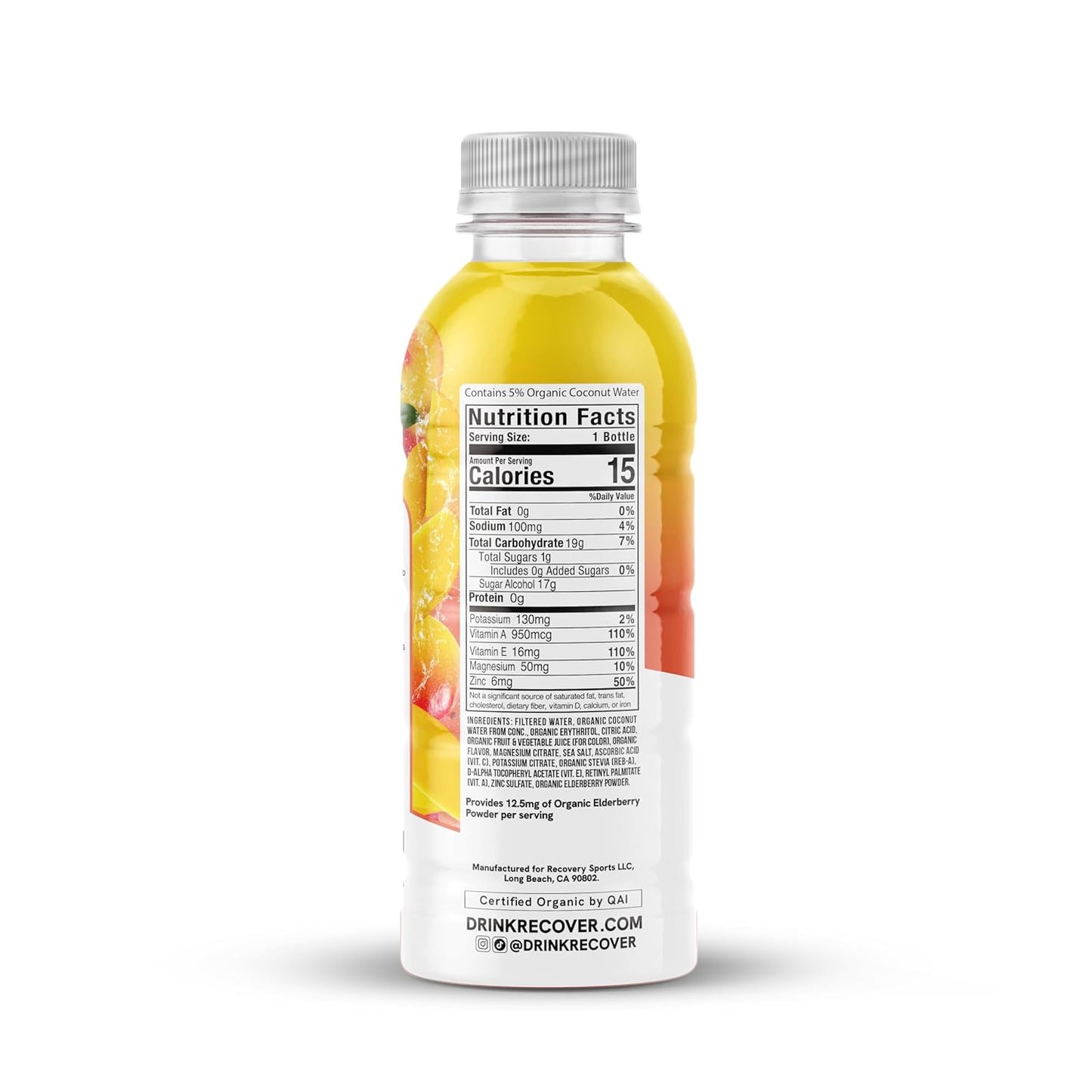 Organic Hydration Sports Drink, No Sugar Added, 15 Calorie Sports Beverage, Organic Flavors with Vitamins, Potassium-Packed Electrolytes (16.9 Fl Oz (Pack of 12), Peach Mango)