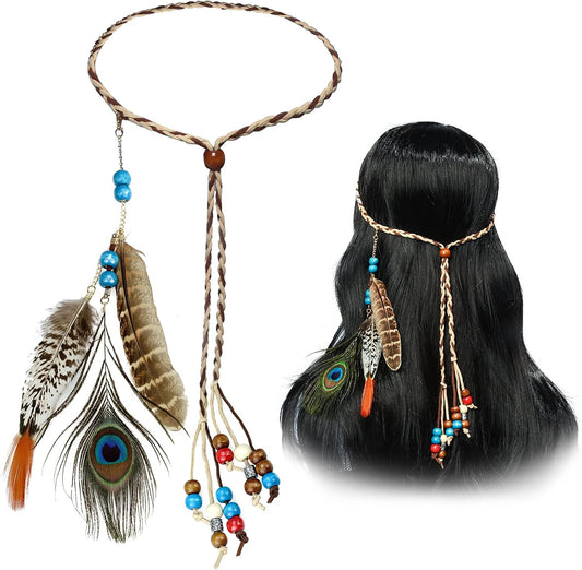 Boho Feather Headbands Indian Feather Headband Peacoak Headpieces Festival Costumes Hair Accessories for Women and Girls