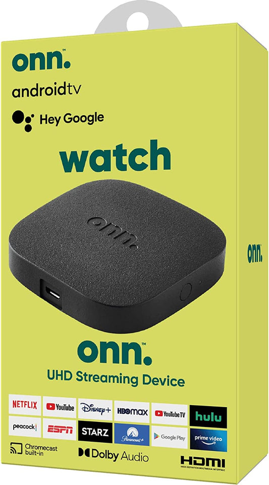 Onn Android TV 4K UHD Streaming Device with Voice Remote Control & HDMI Cable