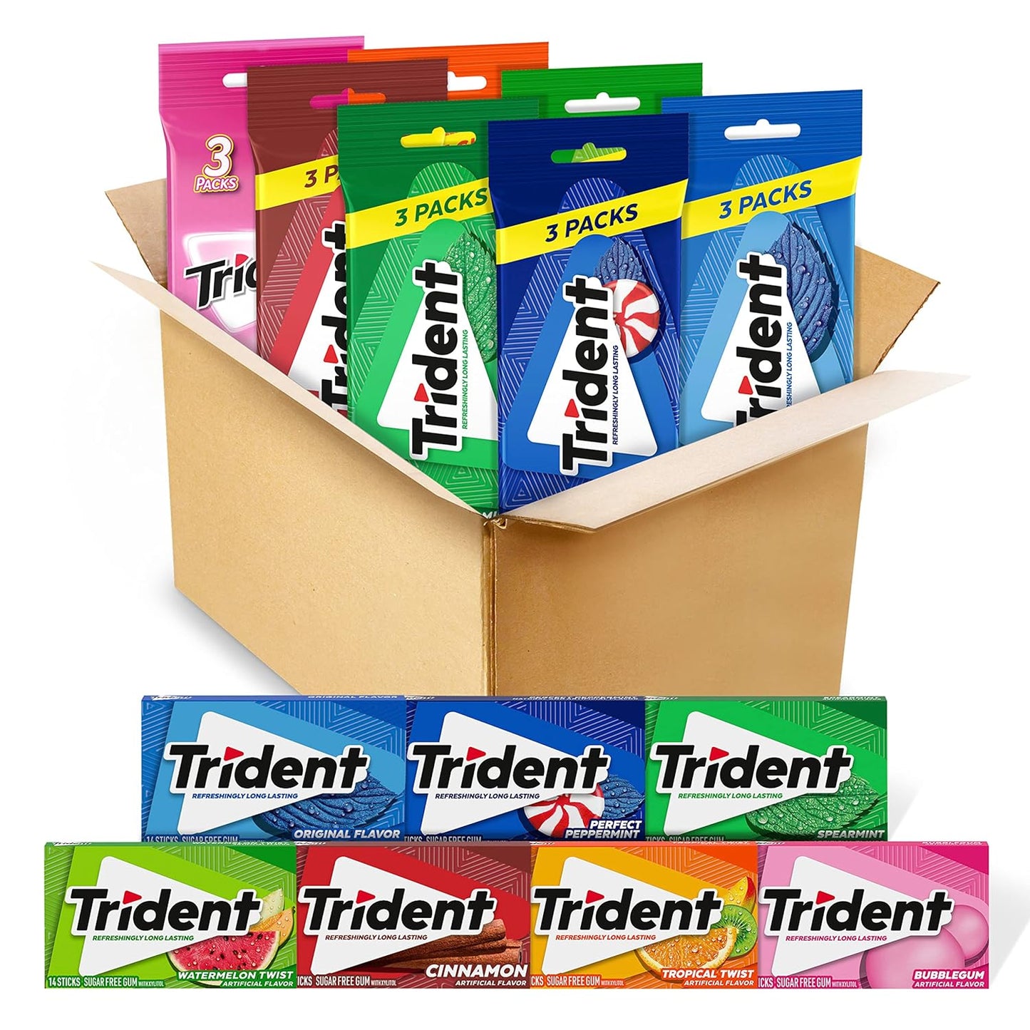 Sugar Free Gum Variety Pack, Spearmint, Perfect Peppermint, Original, Bubblegum, Watermelon, Cinnamon & Tropical Twist Flavors, 21 Packs of 14 Pieces (294 Total Pieces)