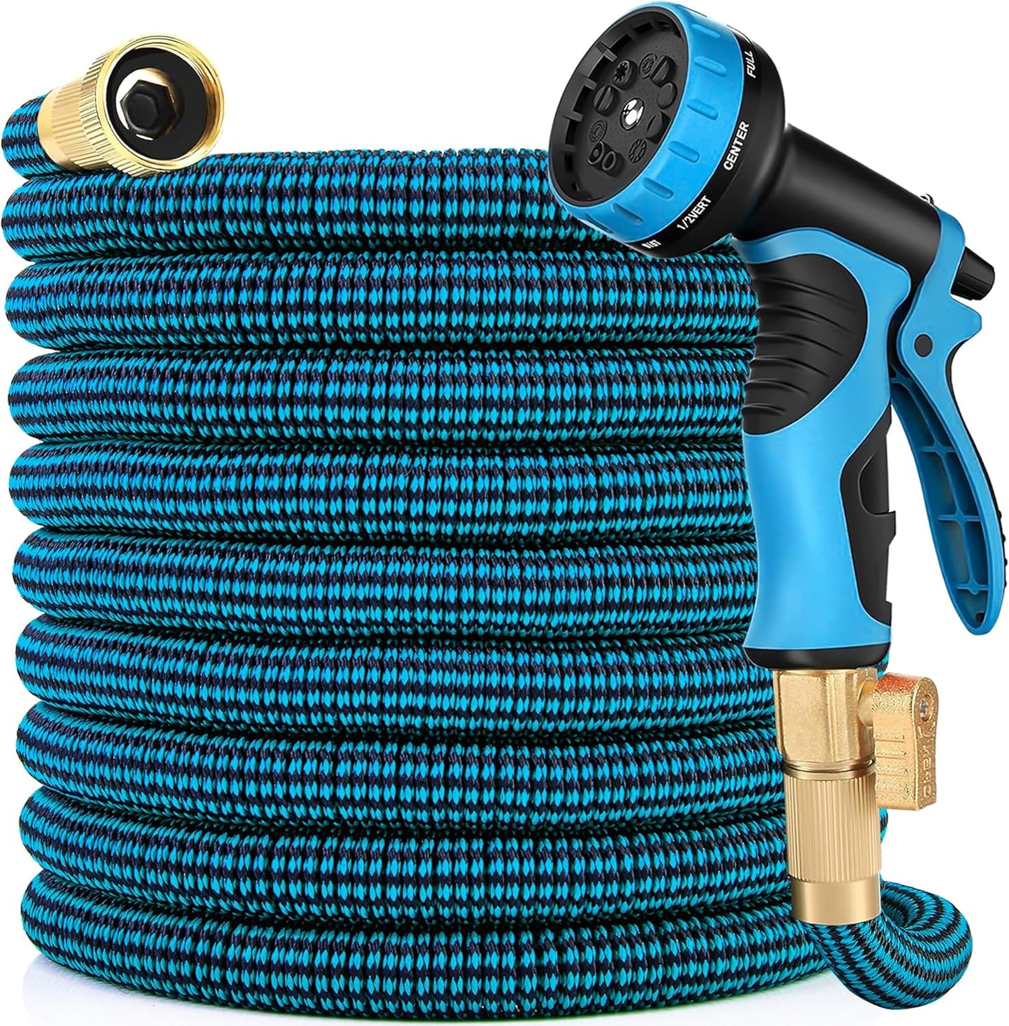 100 Ft Expandable Garden Hose with 10 Function Nozzle Sprayer, Lightweight Flexible Water Hose with Durable Collapsible Latex Core & Solid Brass Fittings, 100Ft Retractable Stretch Hose Black & Blue