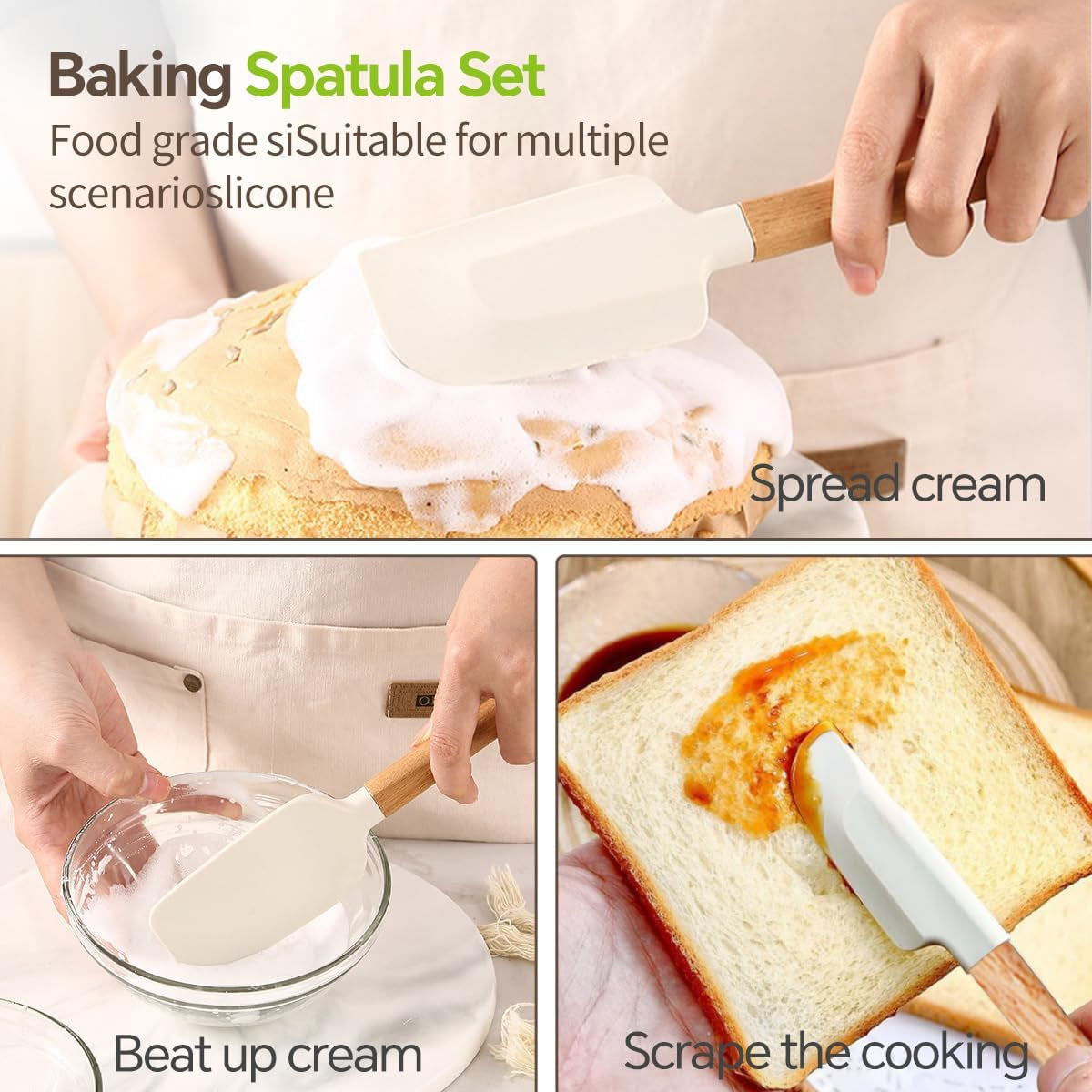 Silicone Spatula Set, Food Grade Rubber Spatula-4 Piece Nonstick Rubber Spatulas, Spoonula, Jar Scraper for Cooking, Baking, Mixing, Frosting - Heat Resistant up to 600°F(Dishwasher Safe )