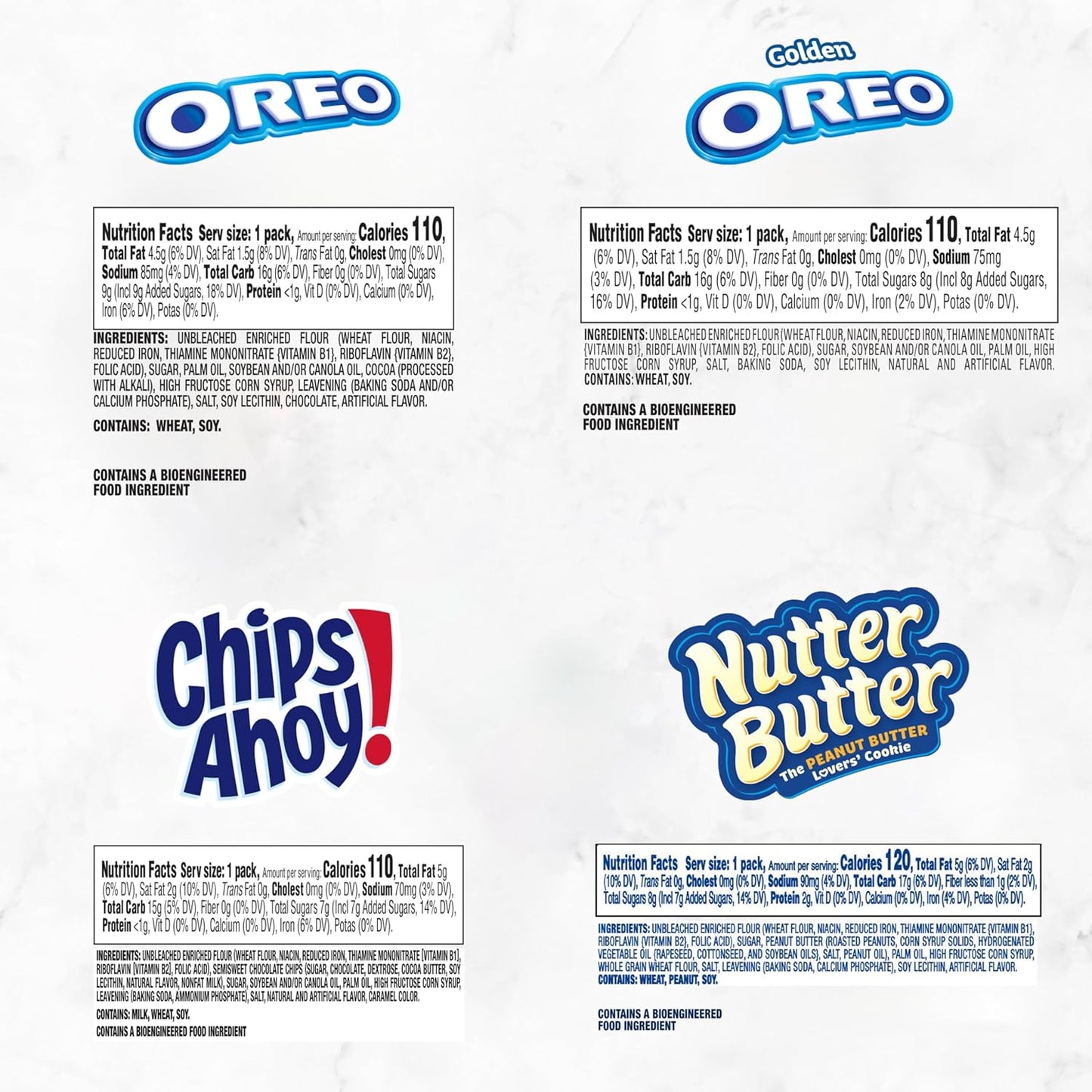 OREO Original, OREO Golden, CHIPS AHOY! & Nutter Butter Cookie Snacks Variety Pack, 56 Snack Packs (2 Cookies per Pack)