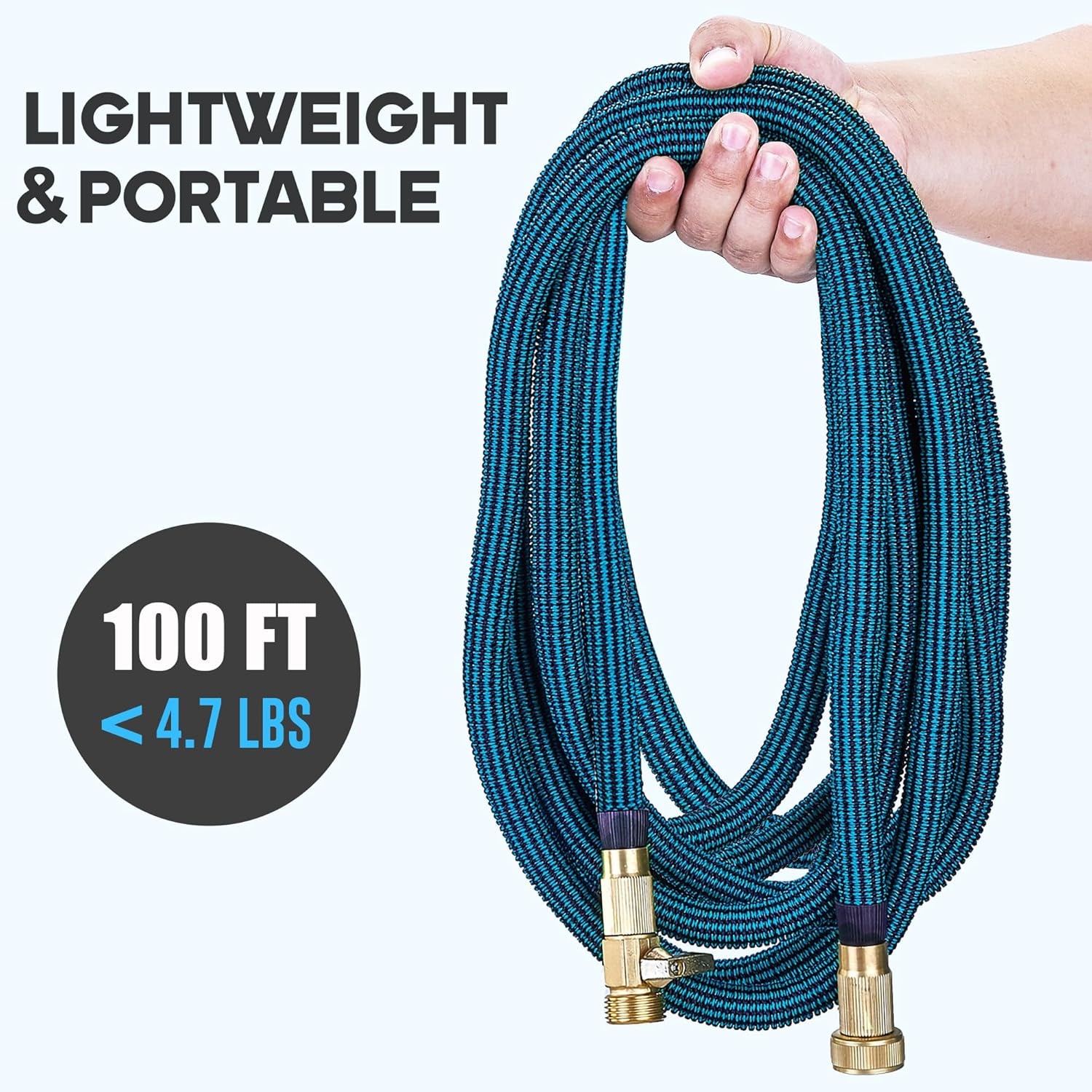 100 Ft Expandable Garden Hose with 10 Function Nozzle Sprayer, Lightweight Flexible Water Hose with Durable Collapsible Latex Core & Solid Brass Fittings, 100Ft Retractable Stretch Hose Black & Blue