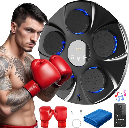 Music Boxing Machine with Boxing Gloves and Exercise Towel, Upgraded 2.0 Smart Blue-Tooth Music Boxing Parent-Child Games Wall-Mounted Exercise Equipment for Home, Music Machine for Adults