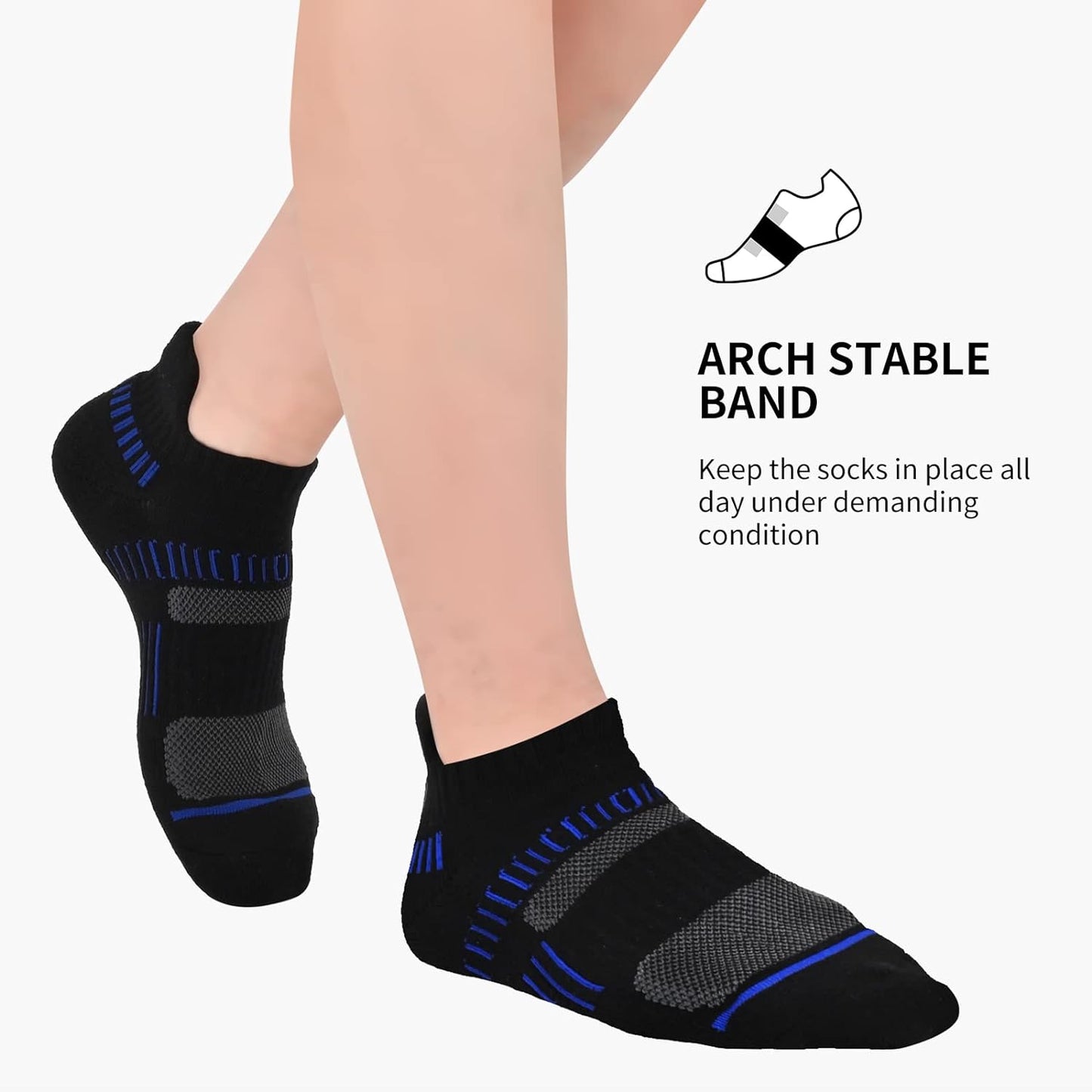 Mens Ankle Socks Athletic Cushioned Breathable Low Cut Tab with Arch Support - 6 Pairs