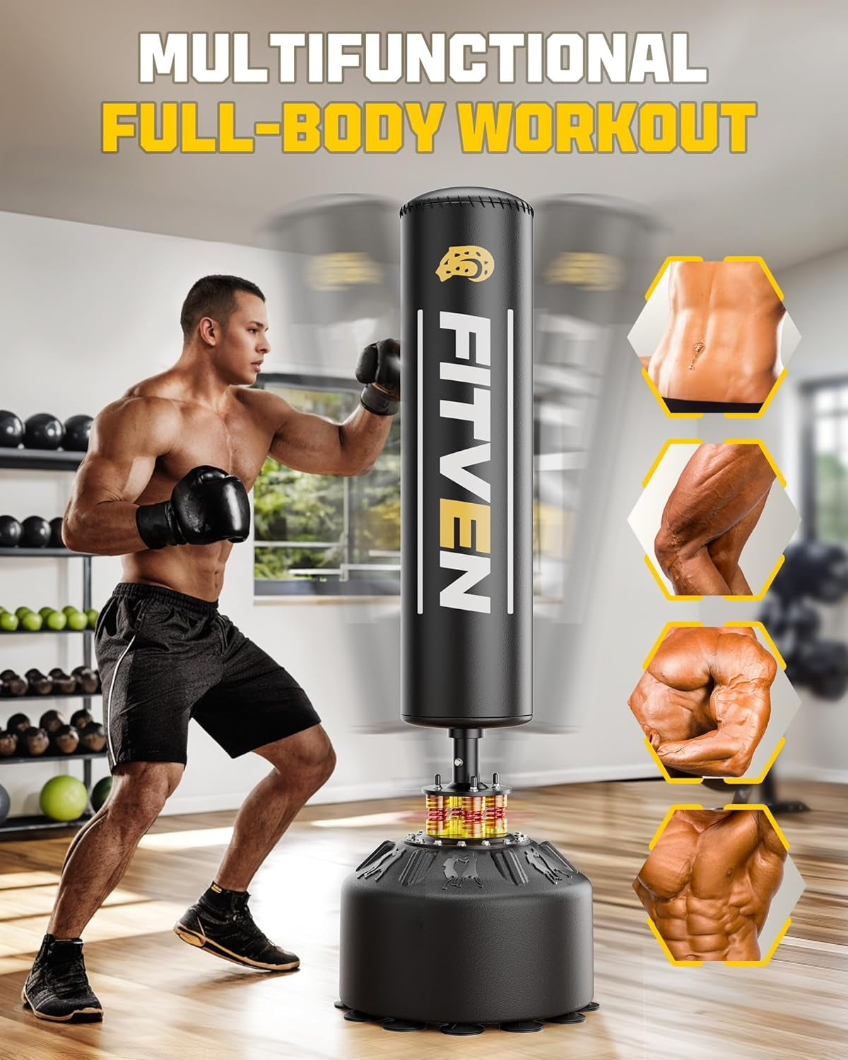 Freestanding Punching Bag with Boxing Gloves Heavy Boxing Bag with Suction Cup Base for Adult Kids - Men Stand Kickboxing Bag