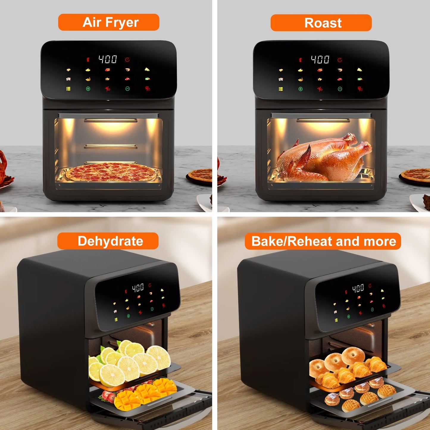 Air Fryer 12QT Convection Oven with 10-In-1 Multi Function, Visible Window and Touchscreen, Black