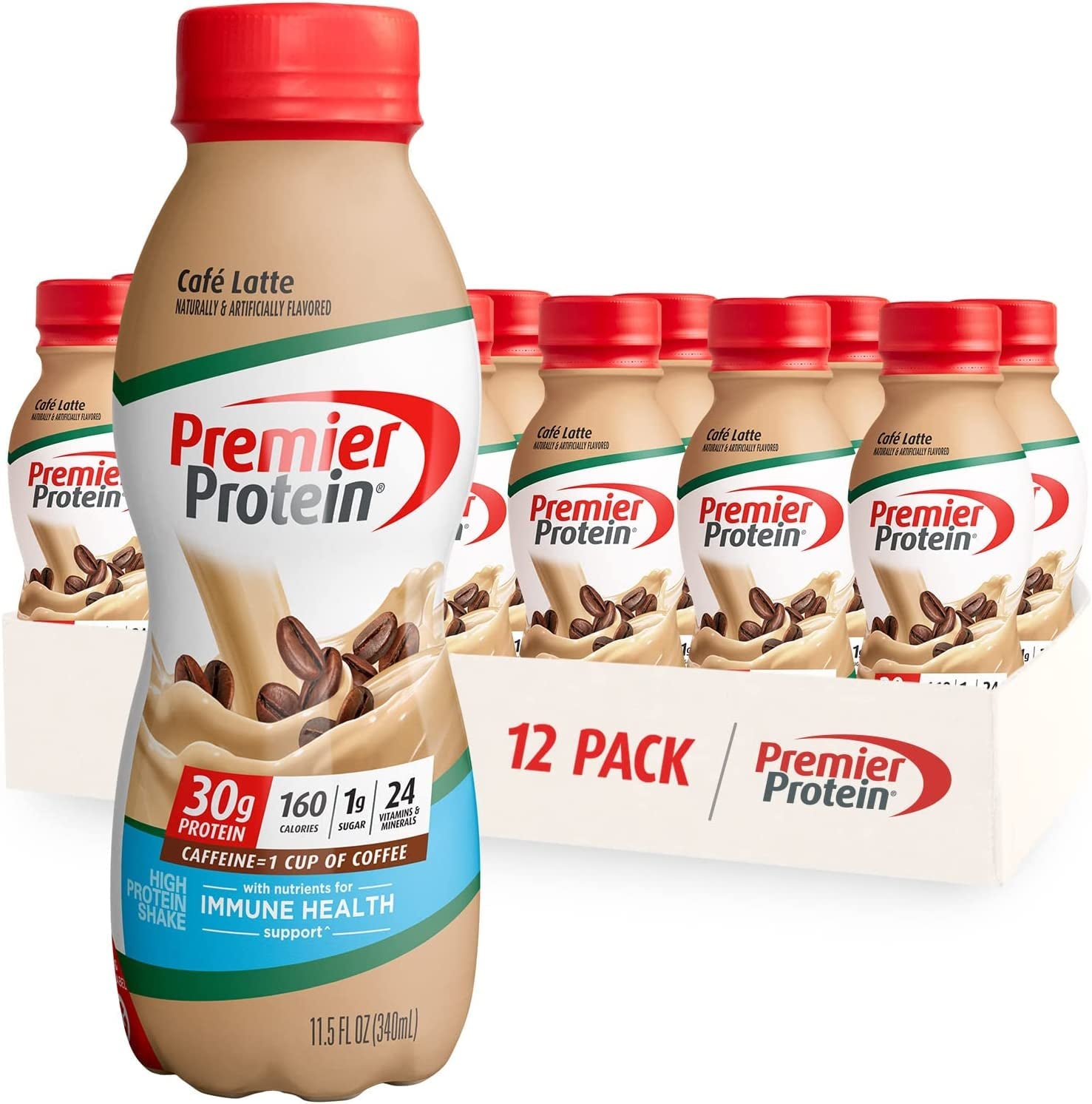 Shake, Café Latte, 30G Protein, 1G Sugar, 24 Vitamins & Minerals, Nutrients to Support Immune Health 11.5 Fl Oz, 12 Pack