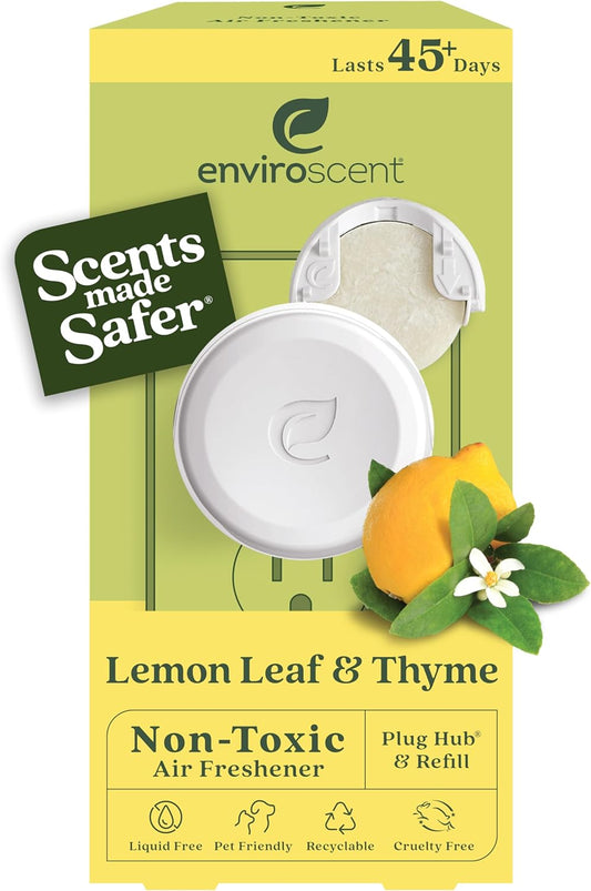 Non Toxic Air Freshener (Lemon Leaf & Thyme) Plug-In Air Freshener for Home | Essential Oil Plug in | Home Fragrance Last 45+ Days | 1 Refillable Air Freshener Plug in & 1 Scent Refill