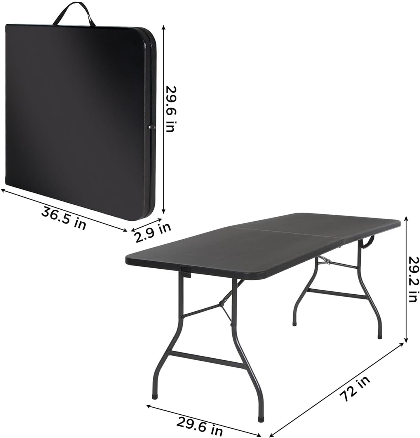 Molded Folding Banquet Table W/Handle, 6Ft, Black