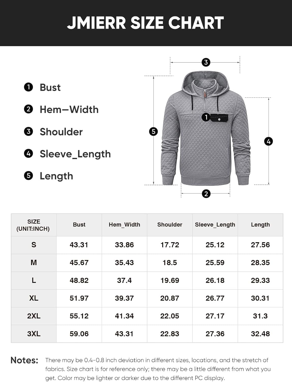 Men'S Quilted Hoodies Casual Long Sleeve Quarter-Zip Pullover Sweatshirt with Pockets