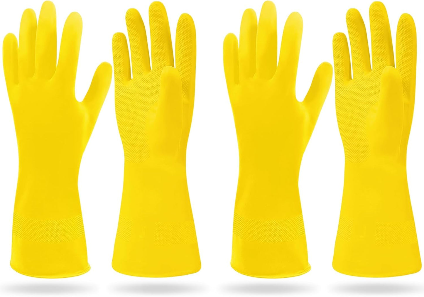 2 Pairs Cleaning Gloves, Reusable Natural Rubber Dish Gloves, Latex Non-Slip Gloves for Kitchen, Household