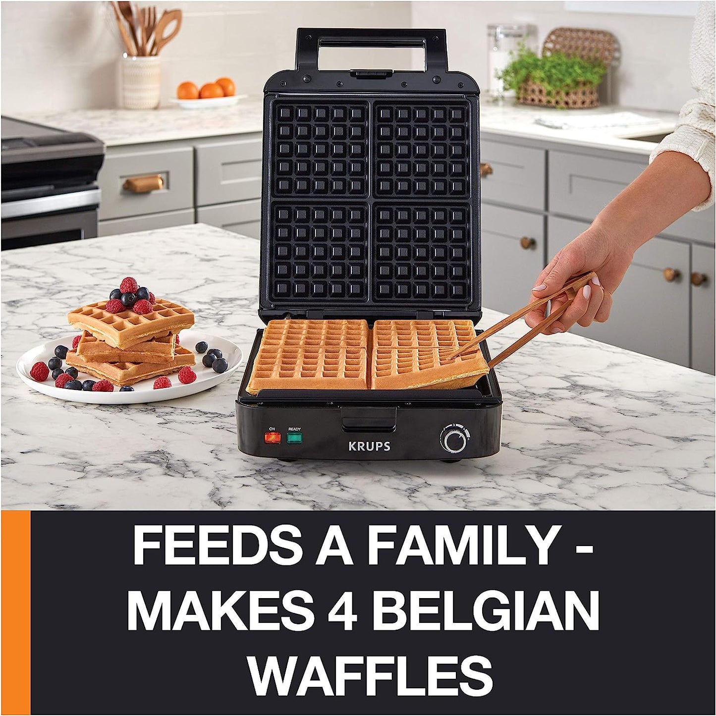 : Waffle Maker, Stainless Steel, 4 Slices, 1200 Watts Square, 5 Browning Levels, Removable Plates, Dishwasher Safe, Belgian Waffle Silver and Black