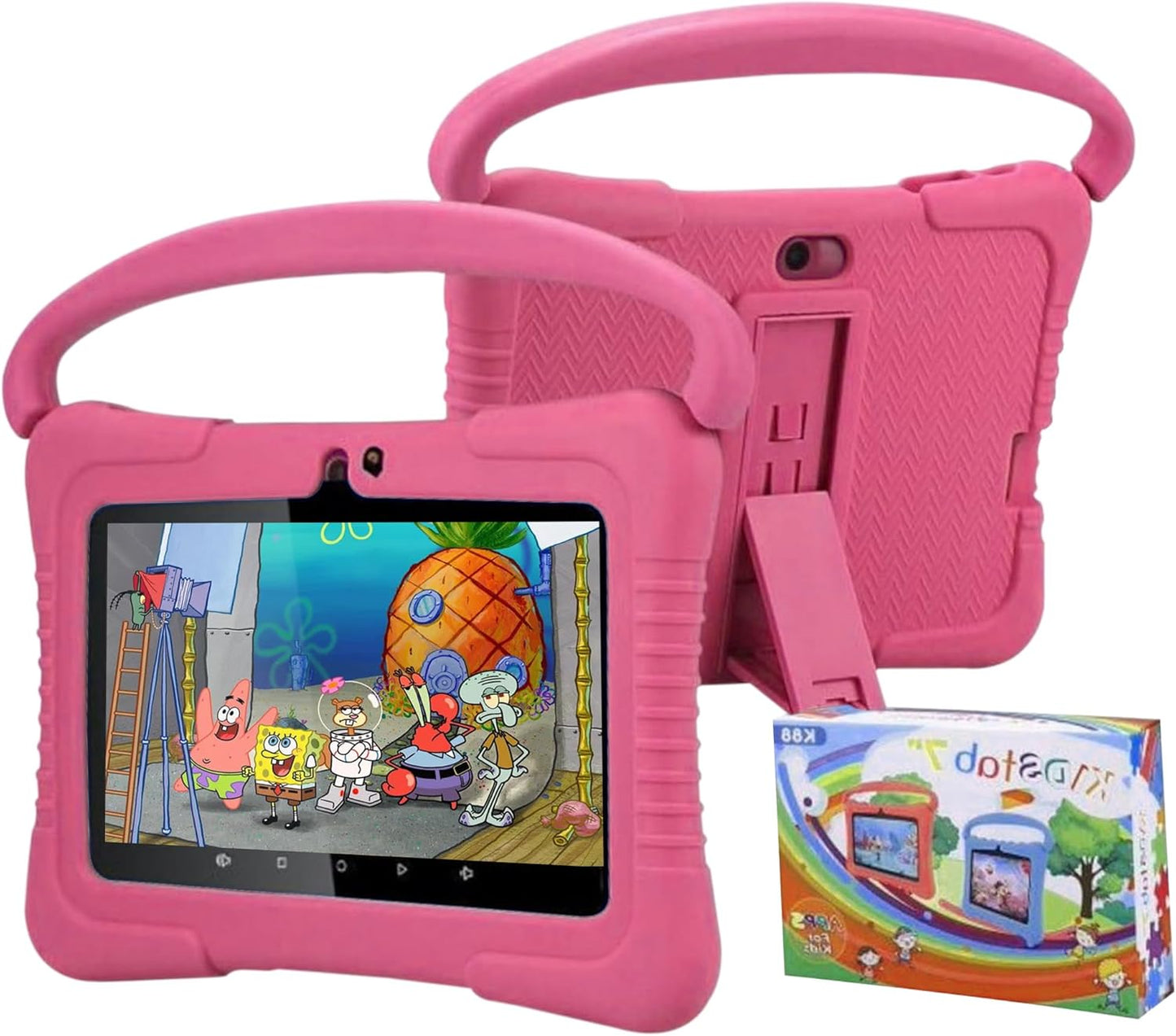 Kids Tablet, 7 Inch Android Tablet for Kids 32GB Toddler Tablet with Bluetooth, Wifi, GMS, Parental Control, Dual Camera, Shockproof Case, Educational, Games (Pink)