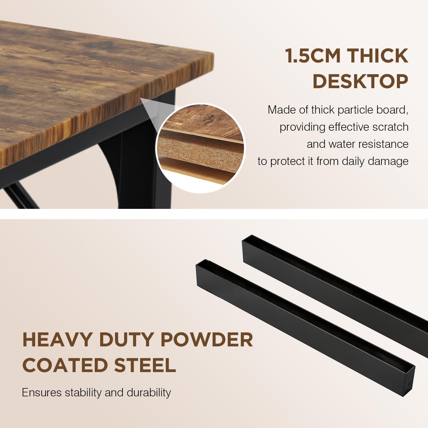 32/39/47 Inch Computer Desk Study Writing Table, Adjustable Feet, Modern Furniture for Home Office (1, Brown, 47 Inch)