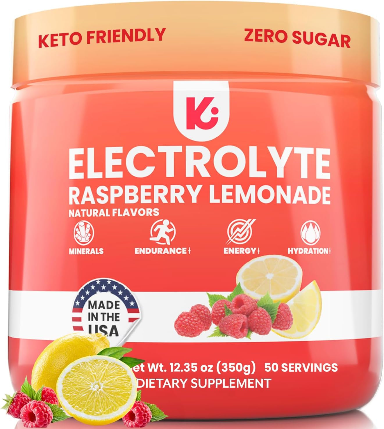 Keto Electrolytes Powder No Sugar - Sugar Free Electrolytes - Keto Hydration Electrolytes - Made in USA - Delicious Raspberry Lemonade Flavor - Mixes Easily No Clumps