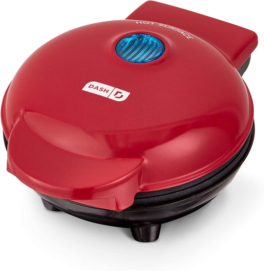 Mini Waffle Maker - 4” Waffle Mold, Nonstick Waffle Iron with Quick Heat-Up, Nonstick Surface - Perfect Mini Waffle Maker for Kids and Families, Just Add Batter (Red)