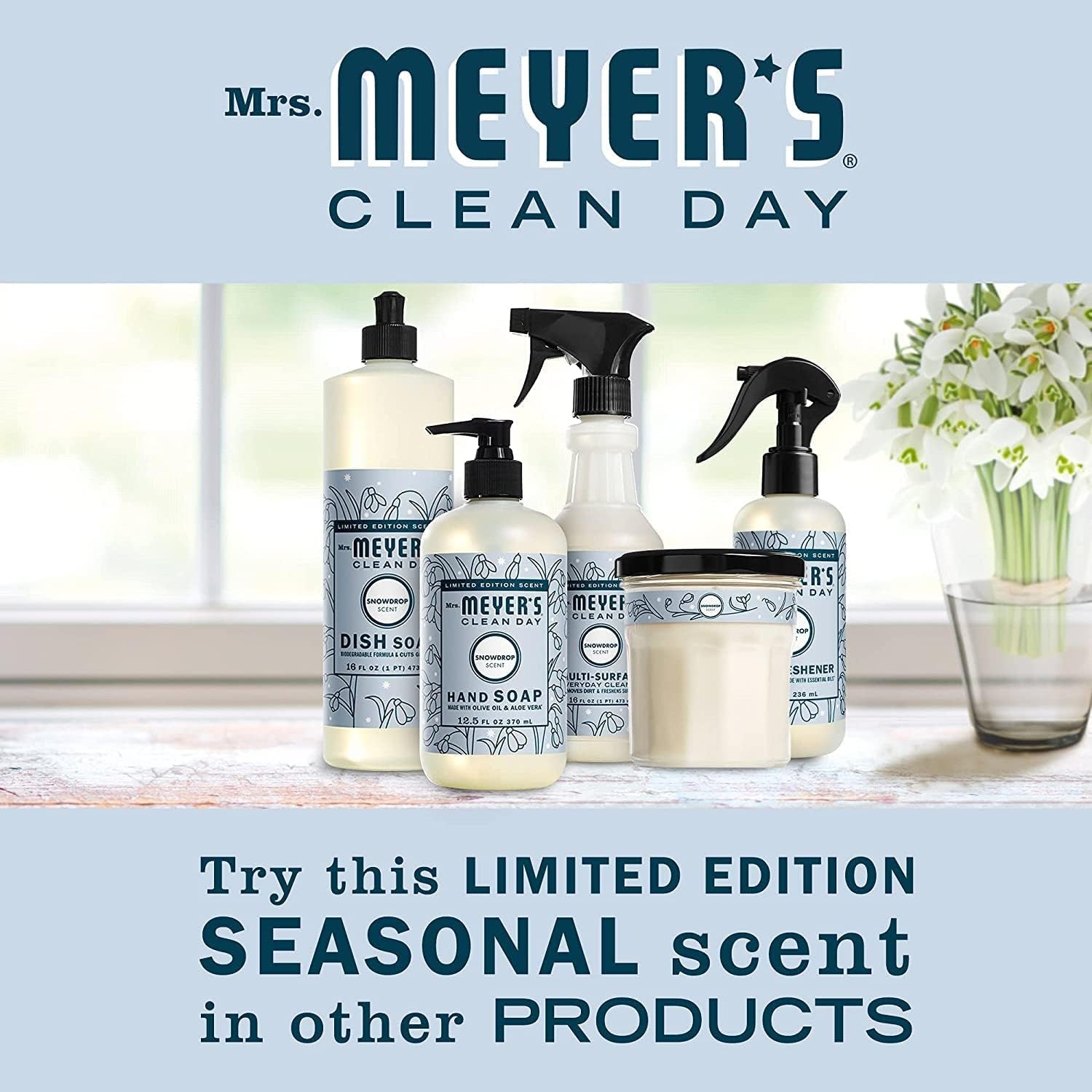 Mrs. Meyer'S Kitchen Set, Dish Soap, Hand Soap, and Multi-Surface Cleaner, 3 CT (Snowdrop)