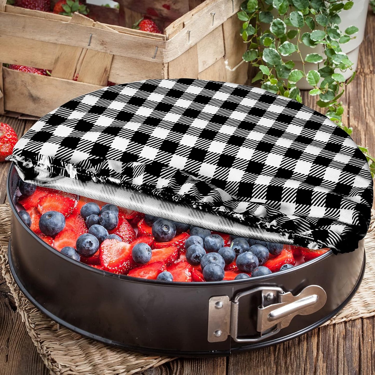 8 Pieces Reusable Bowl Covers Baking Dish Covers Elastic Food Storage Covers Washable Bowl Covers for Bread Proofing, Outdoor Food Storage, 6, 8, 12, 14 Inch (Black-White Buffalo Plaid)