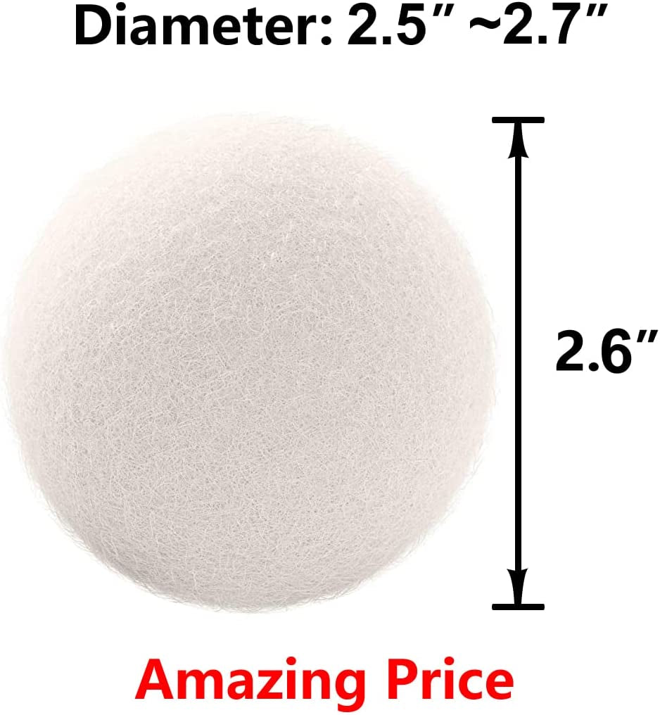 Wool Dryer Balls 6-Pack, Drying Balls for Laundry,Reusable as Natural Fabric Softener, Reduce Clothing Wrinkles, Drying Clothes Faster Eco-Friendly