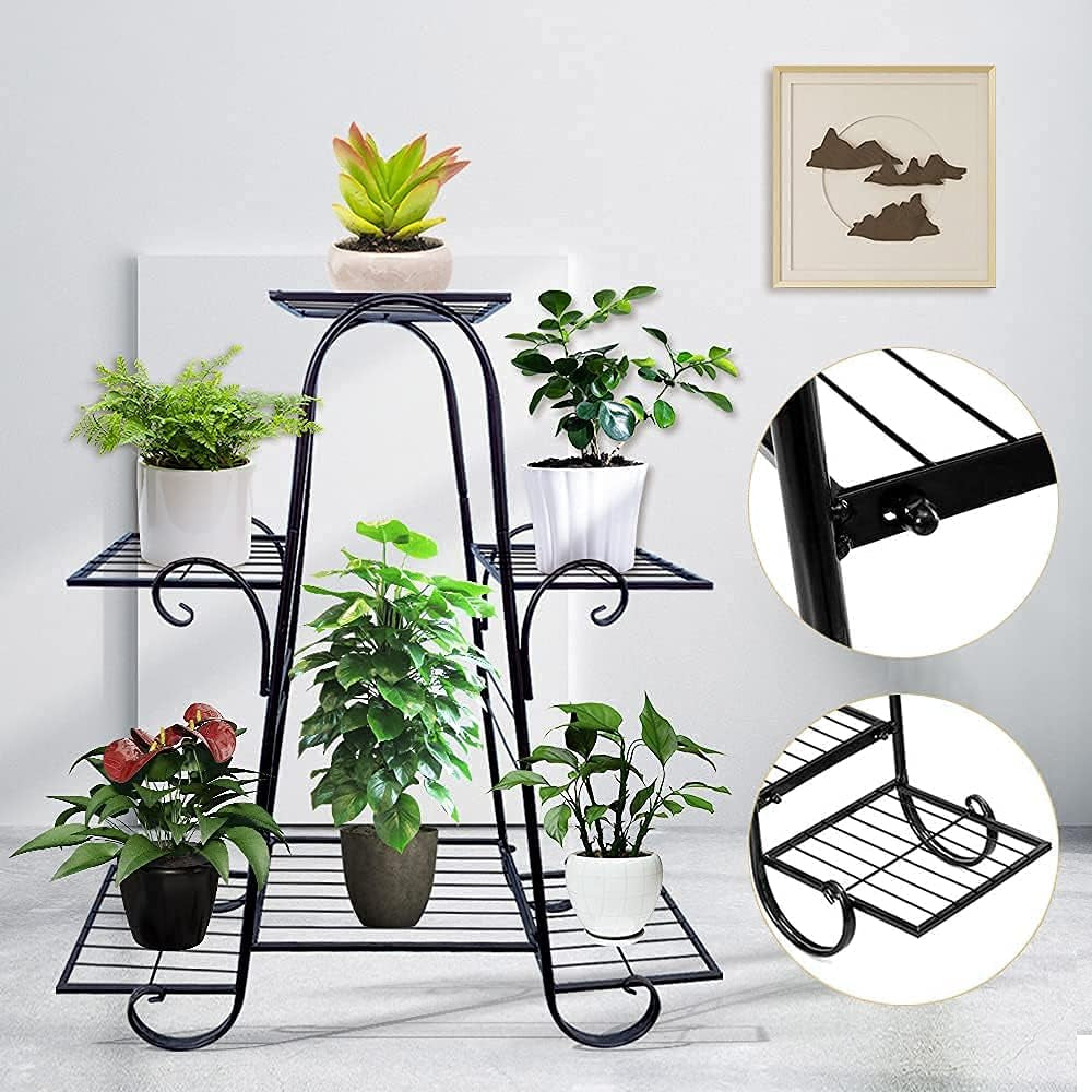 Elegant 6-Tier Metal Plant Stand - Space-Saving Black Design (29.9" x 9" x 29.1")