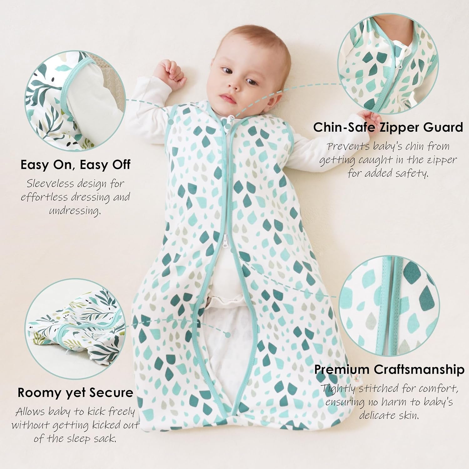 Baby Sleep Sack 0-6 Months - Lightweight 100% Cotton 2-Way Zipper TOG 0.5 Infant Wearable Blanket, Newborn Essentials Toddler Sleep Clothes (3 Pack Green)