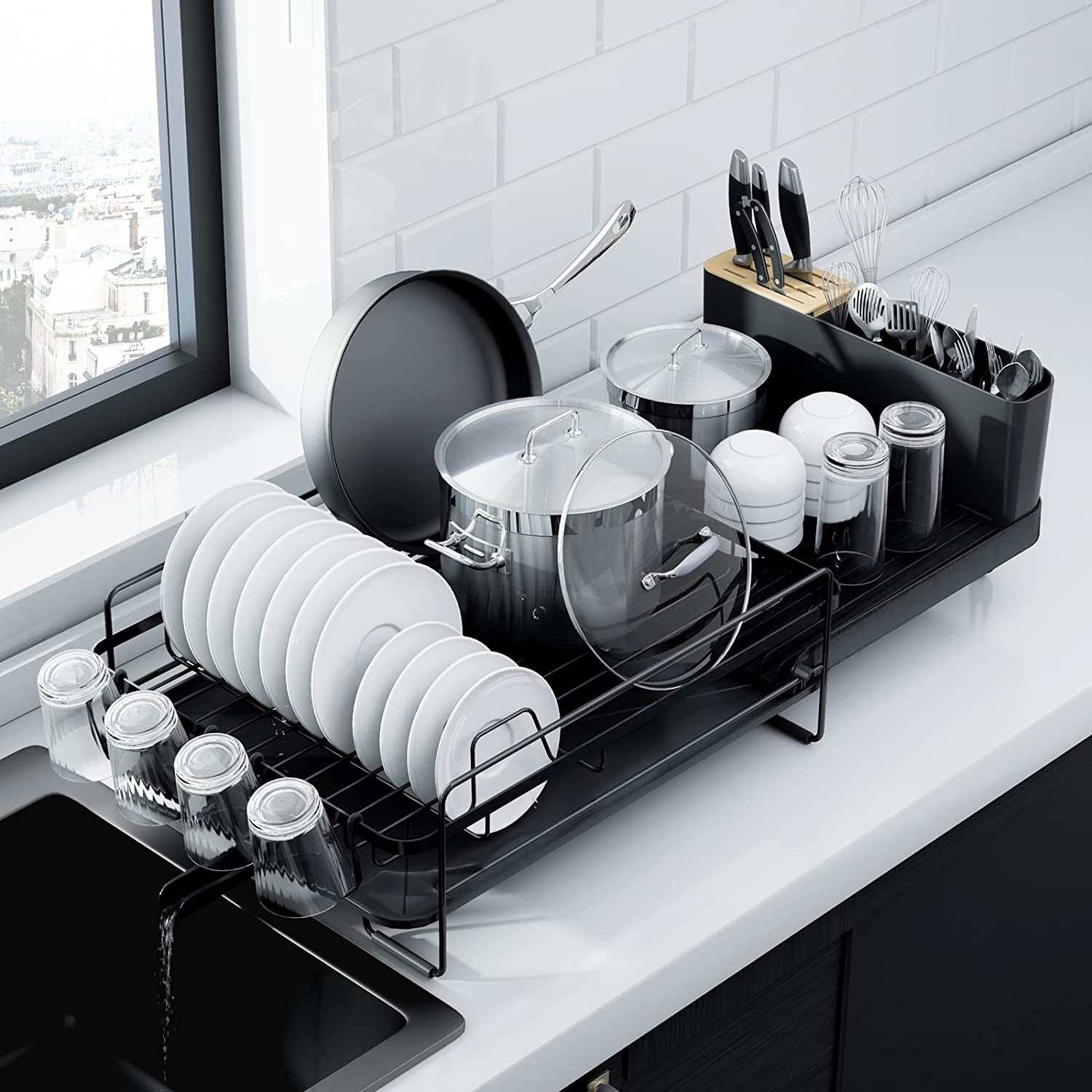 Large Extendable Dish Drying Rack for Kitchen Counter