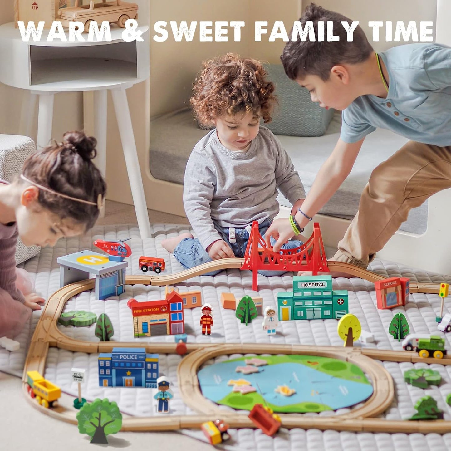 Train Set 110Pcs Wooden Train Set, Toy Train for Boys & Girls with Wooden Train Track, Wooden Toys for 3-7 Years Old Toddlers & Kids, Railway Set Christmas Toys for Kids