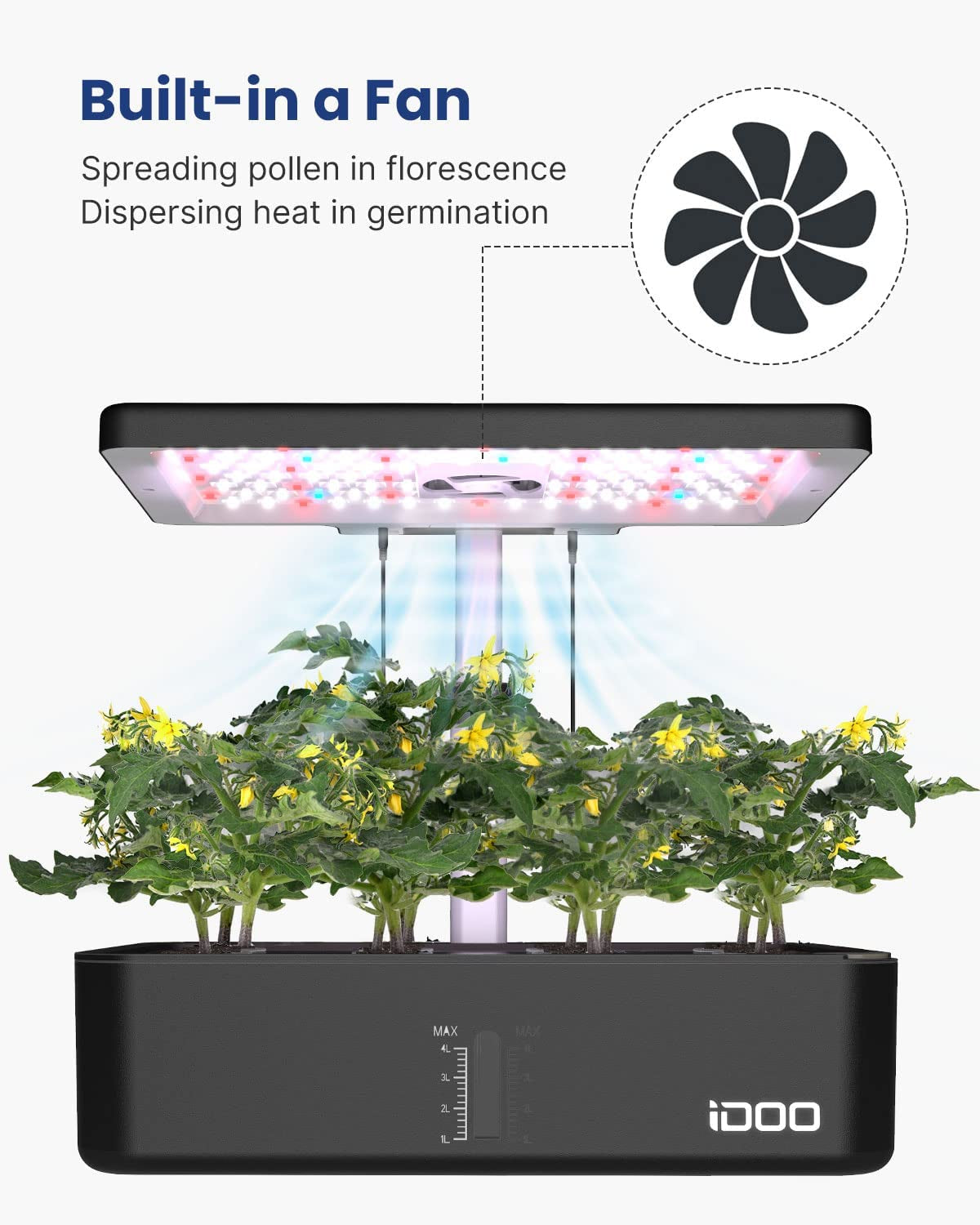 Hydroponics Growing System Kit 12Pods, for Women Mom, Herb Garden Indoor with LED Grow Light for Home School, Built-In Fan, Auto-Timer, Adjustable Height up to 11.3", 12Pods-Black