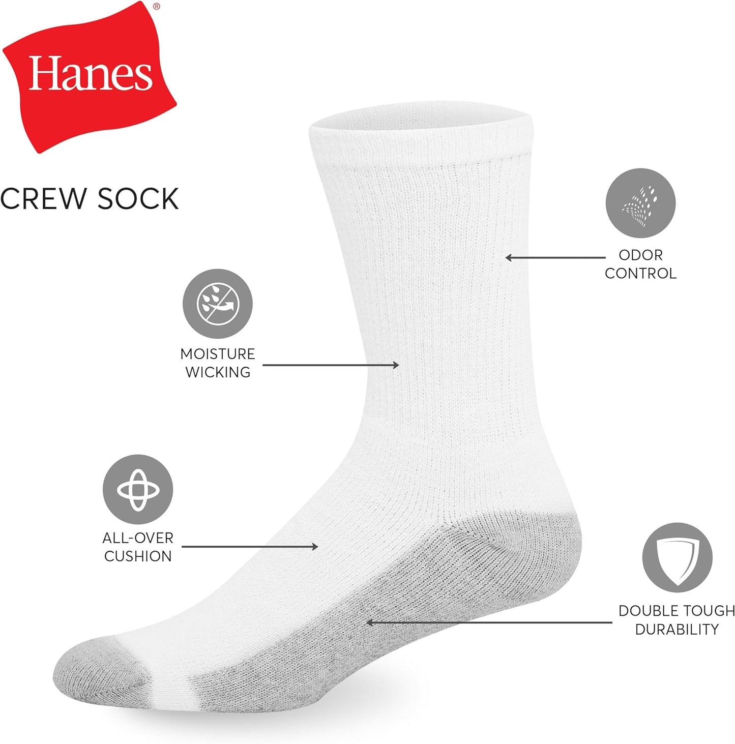 Men'S Double Tough Crew Socks, 12-Pair Pack