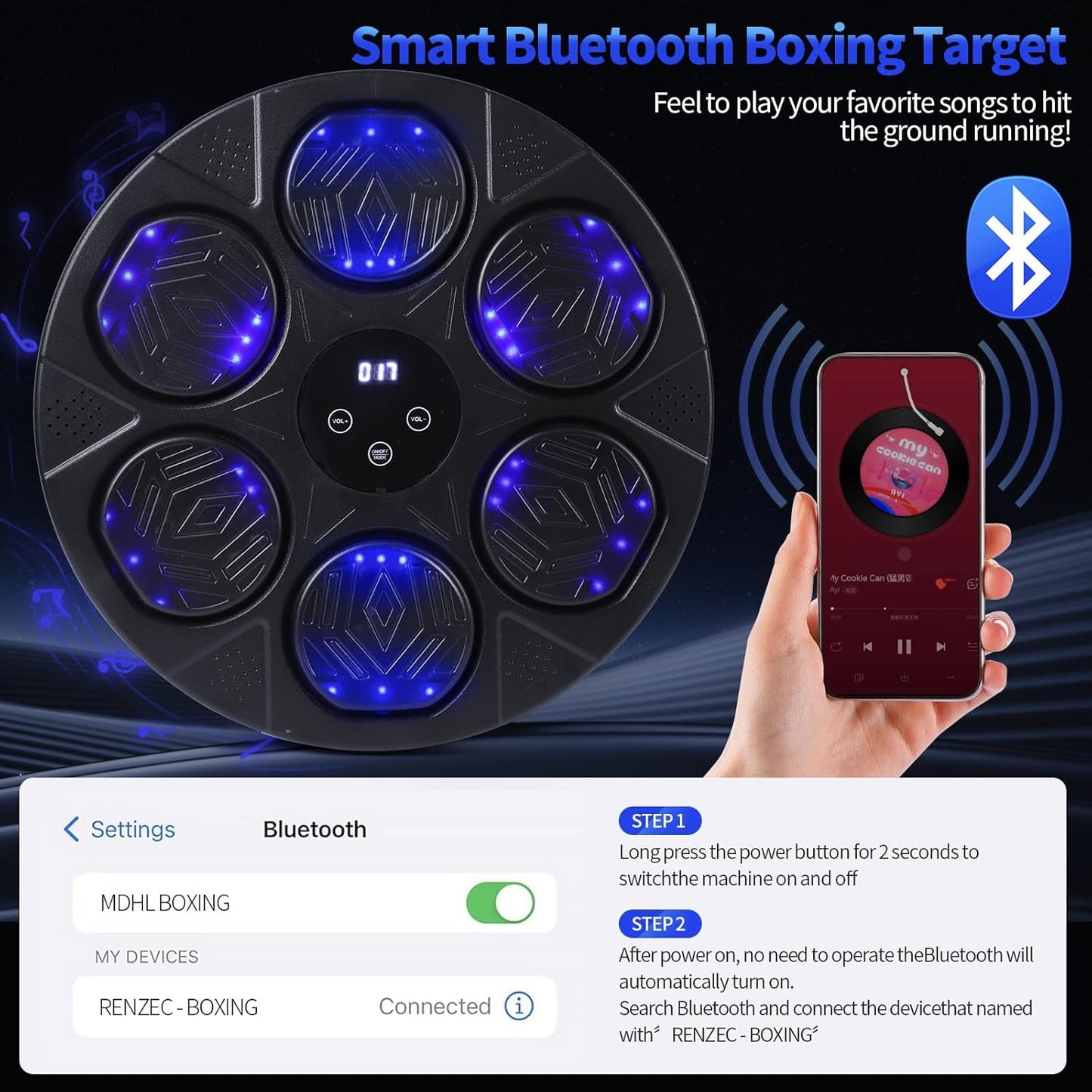 Music Boxing Machine, Smart Bluetooth Boxing Trainer with Boxing Gloves, Boxing Wall Mount Machine with LED Electronic Wall Mounted,Boxing Target Workout Equipment for Home, Office, Gym(Newest)