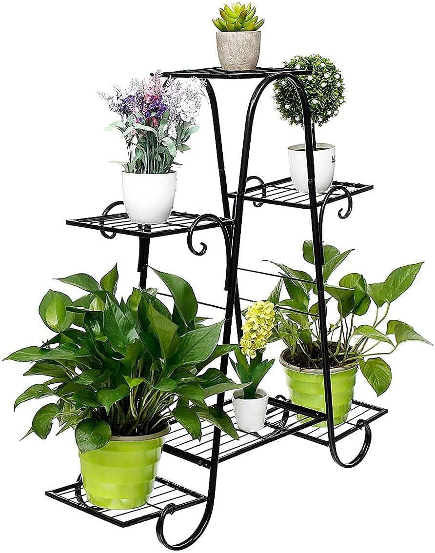 Elegant 6-Tier Metal Plant Stand - Space-Saving Black Design (29.9" x 9" x 29.1")