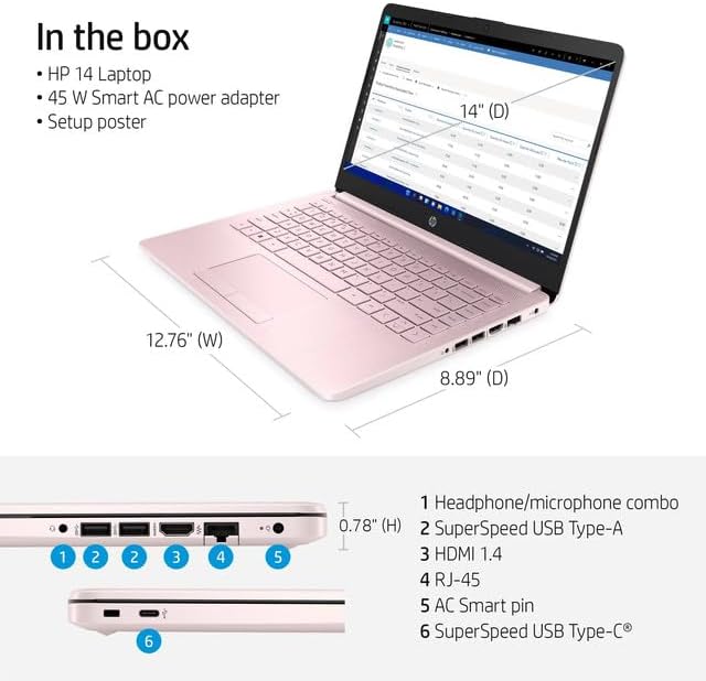 14" HD Laptop | Back to School Limited Edition with 1 Year Microsoft 365 | Intel Quad-Core Processor | Long Battery Life | W/Wowpc Bundle | Windows 11 (Pink, 8GB RAM | 576GB Storage)